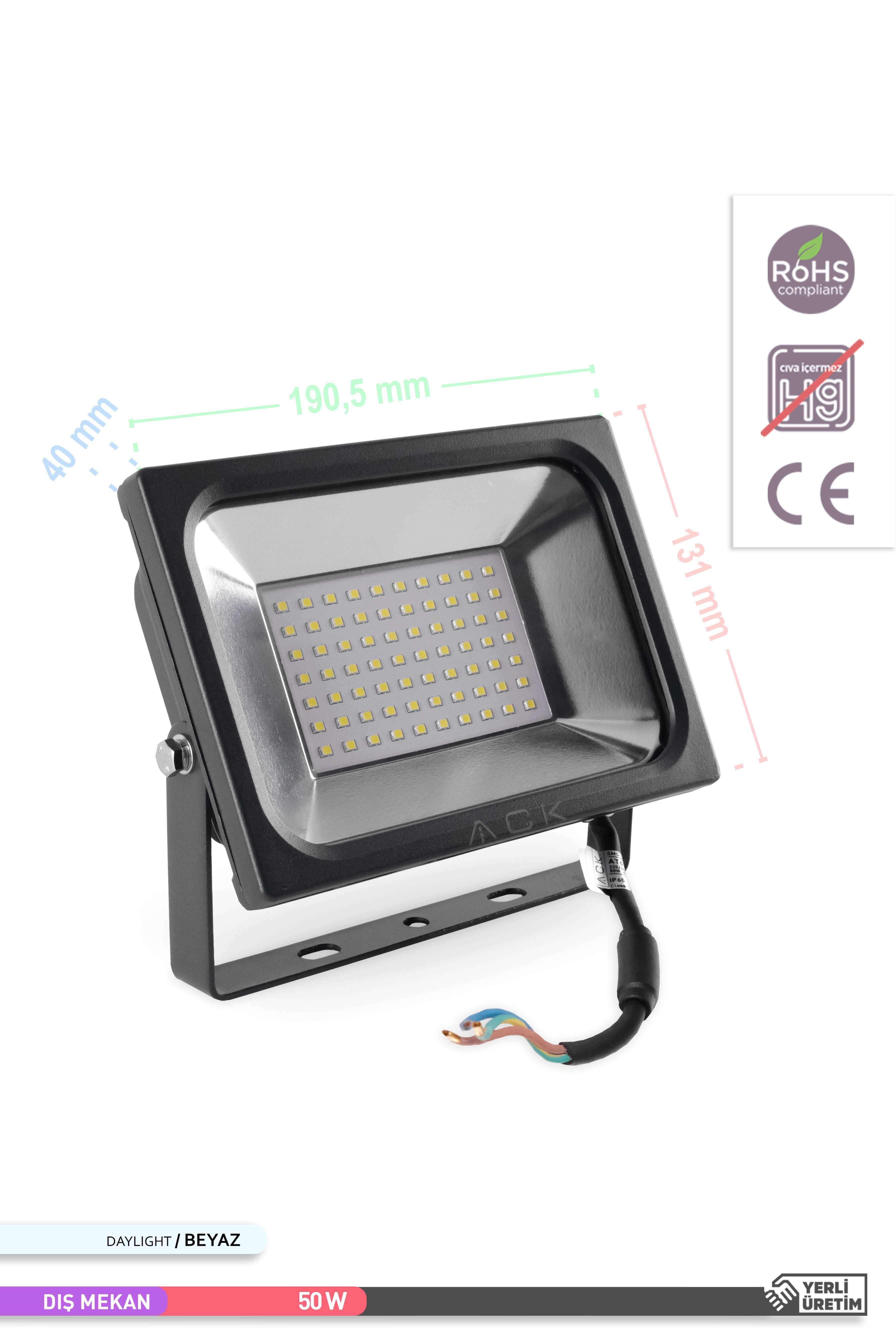 ACK LED Projektör Siyah Kasa 6500K Beyaz Işık 220V 50W AT61-05032