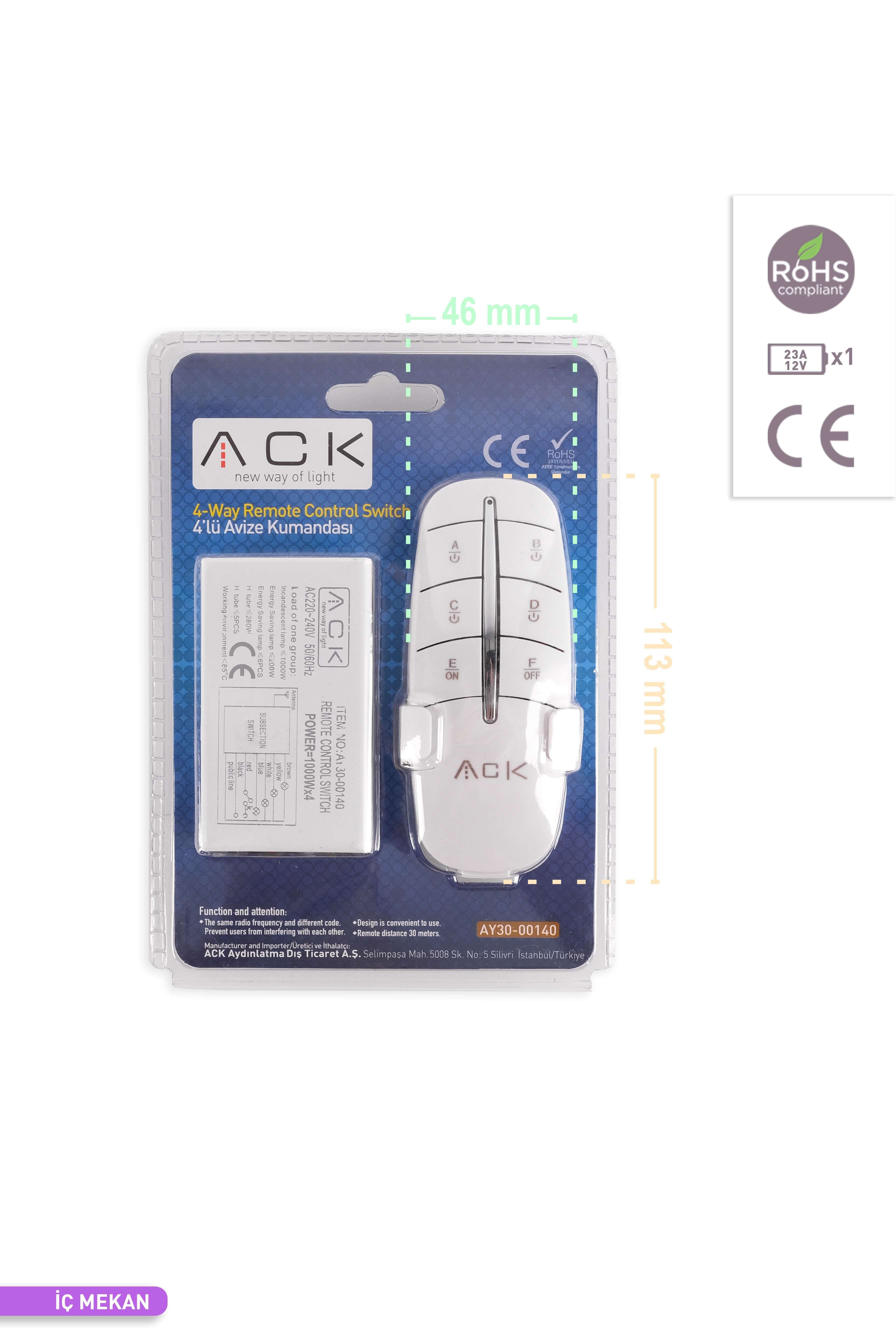 ACK 4 lü Avize Kumandası 220V 200W-1000W AY30-00140