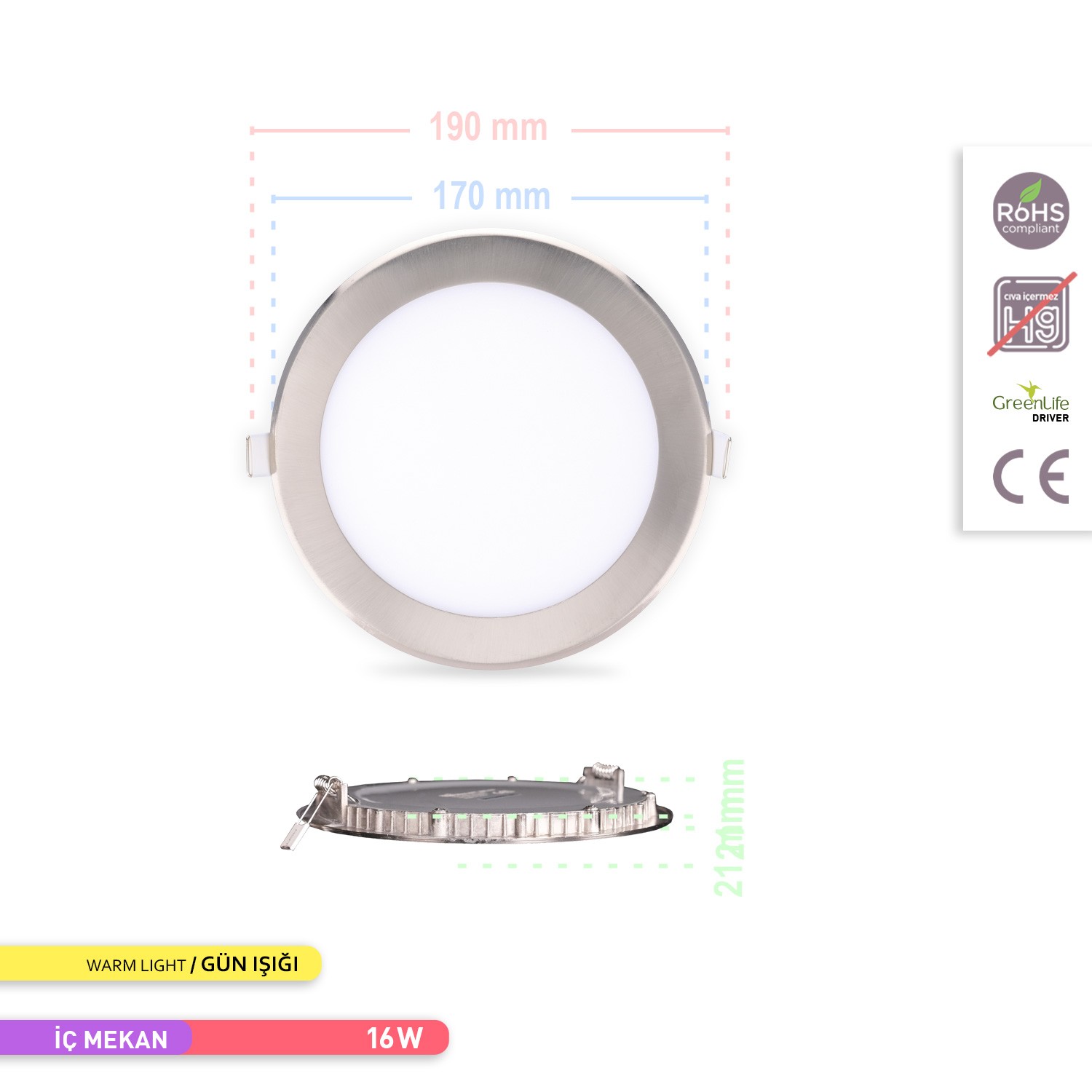 16W 3000K Günışığı SMD Sıva Altı Yuvarlak Led Spot Panel Saten Renk Kasa AP01-01504