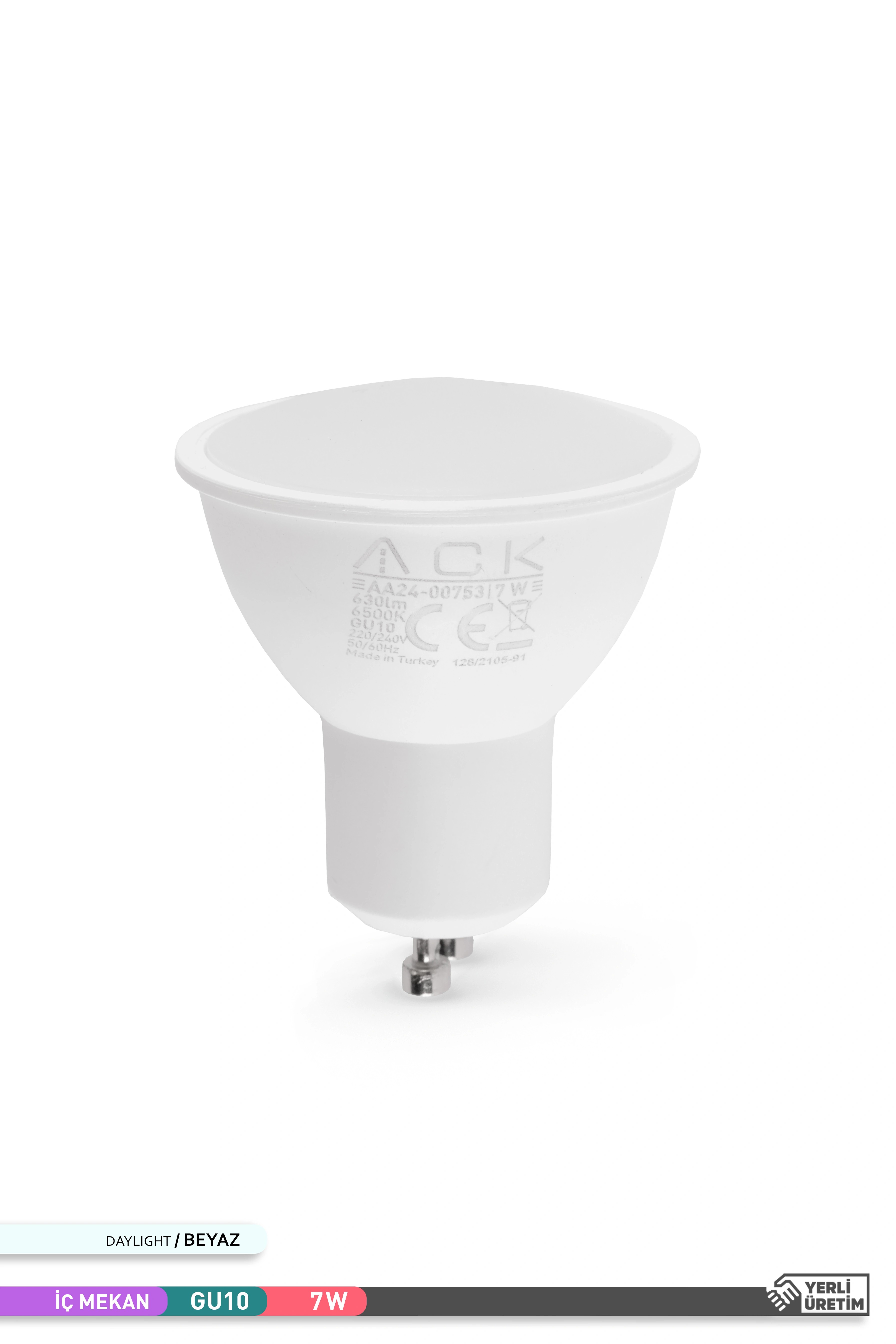 ACK 7W Difüzörlü LED Ampul 6500K Beyaz GU10
