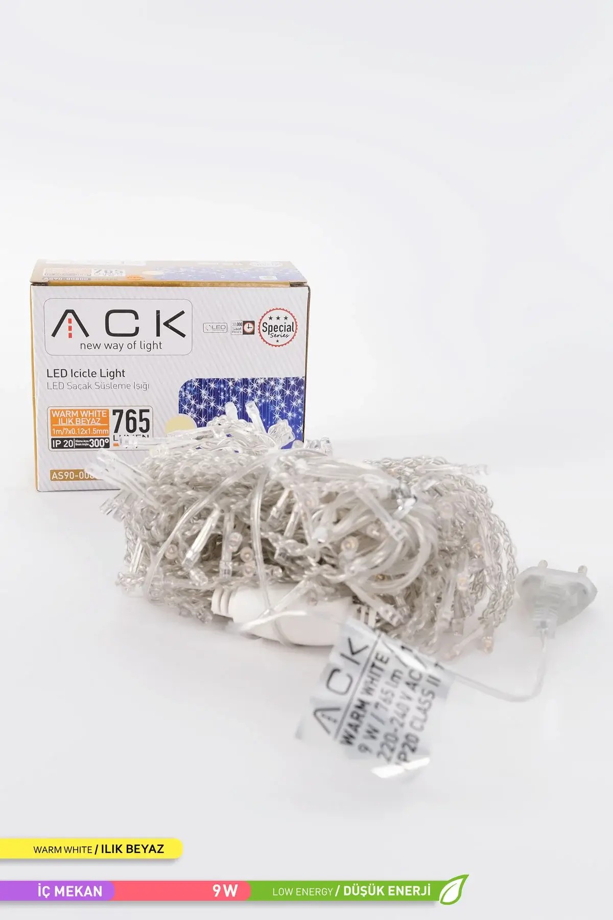 ACK 192 LED li Süsleme Işığı Saçak 3000K Gün Işığı 9W 2m AS90-00800