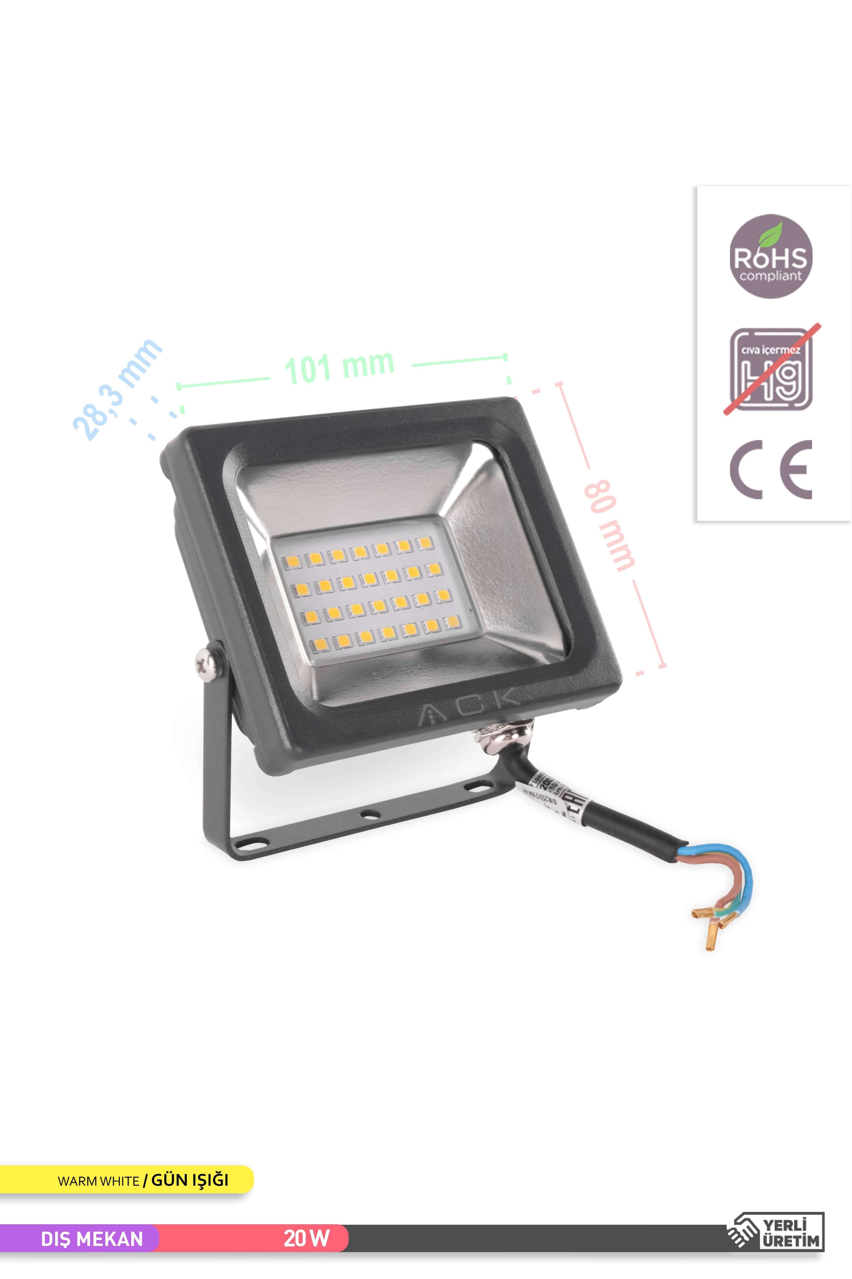 ACK SMD LED Projektör Siyah Kasa 3000K Gün Işığı 220V 20W AT61-02002