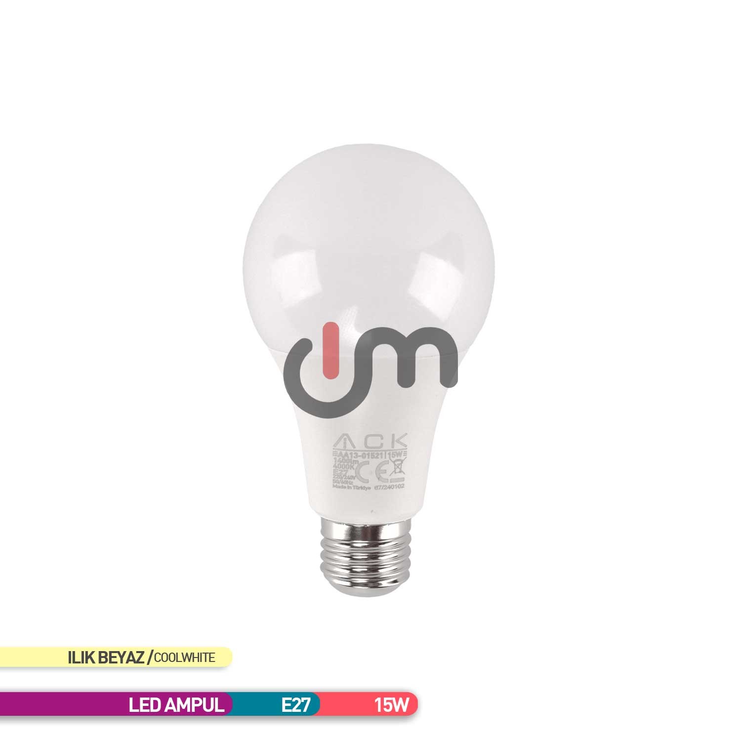 ACK LED A70 Ampul 4000K Ilık Beyaz 220V 15W E27 AA13-01521