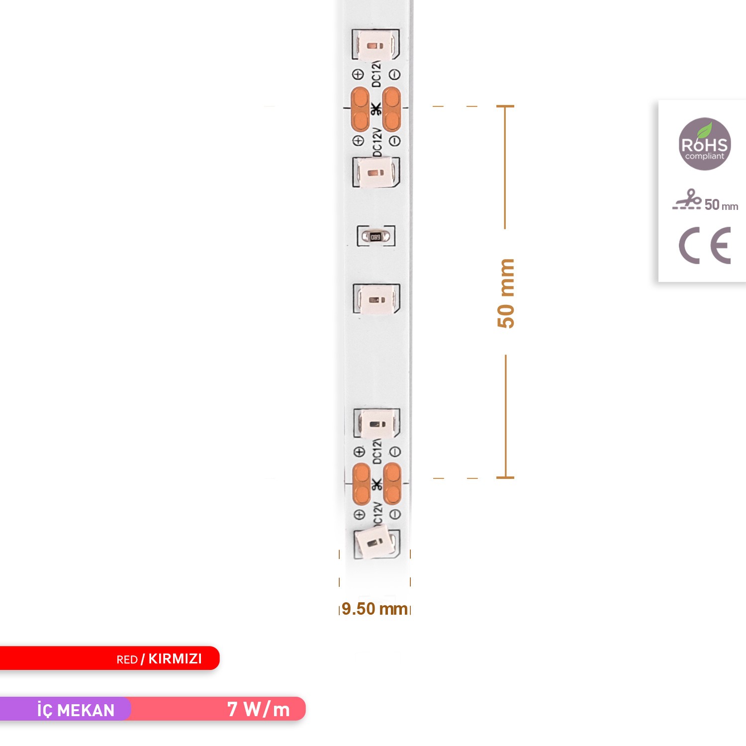 ACK Şerit LED 60 Led'li Kırmızı Işık 7W 5 Metre AS01-00804