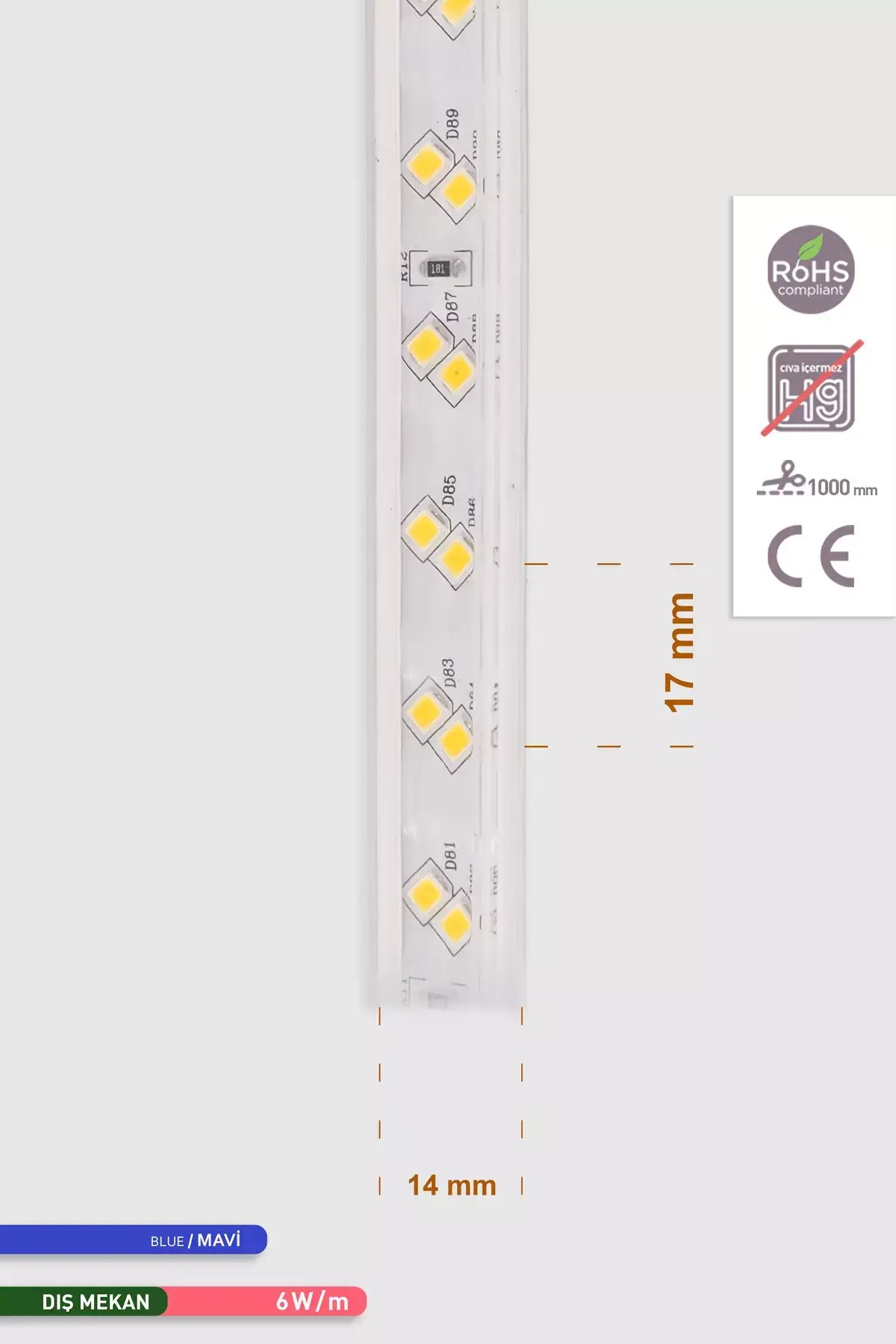 ACK 120 LED li Şerit LED Mavi Işık 220V 6W 50m AS01-00506