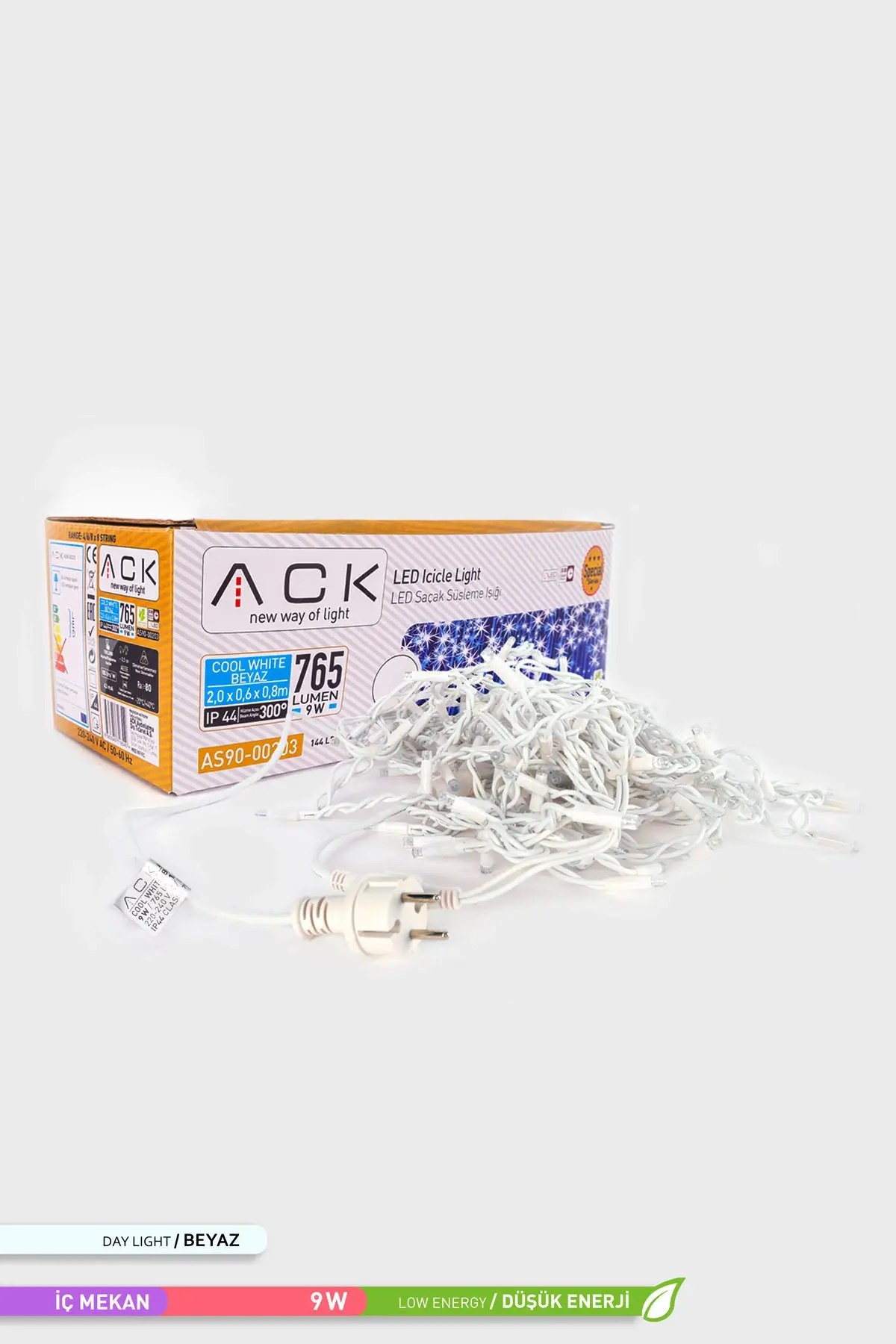 ACK Seri LED Süsleme Saçak 6500K Beyaz Işık 220V 2m AS90-00203