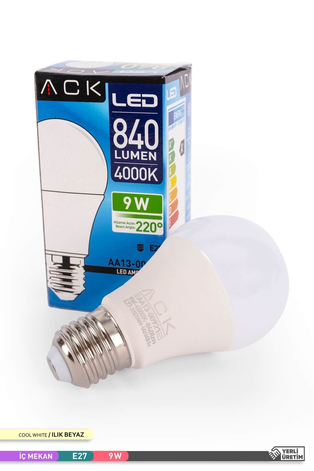 ACK LED A60 Ampul 4000K Ilık Beyaz 220V 9W E27