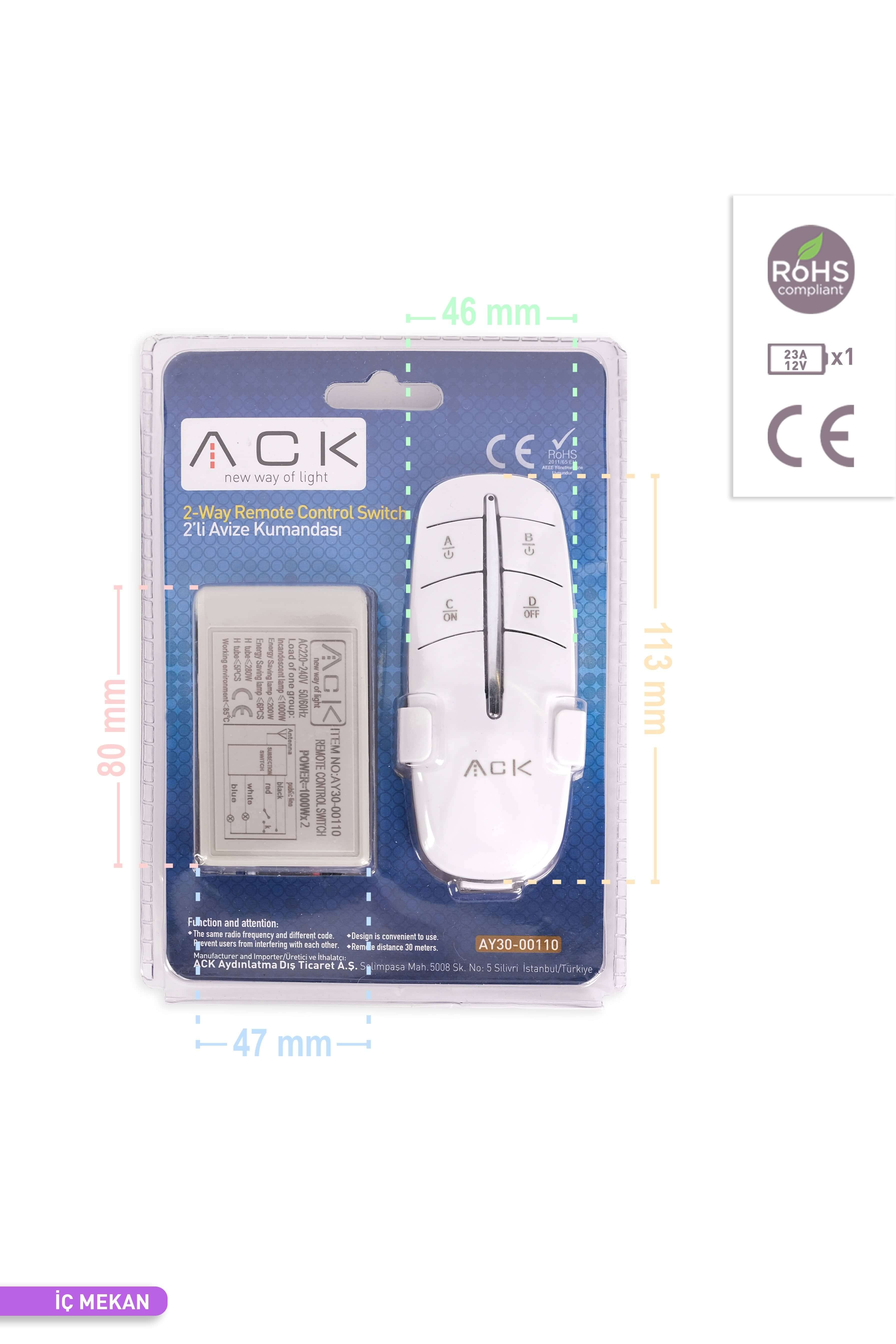 ACK 2 li Avize Kumandası 220V 200W-1000W AY30-00110