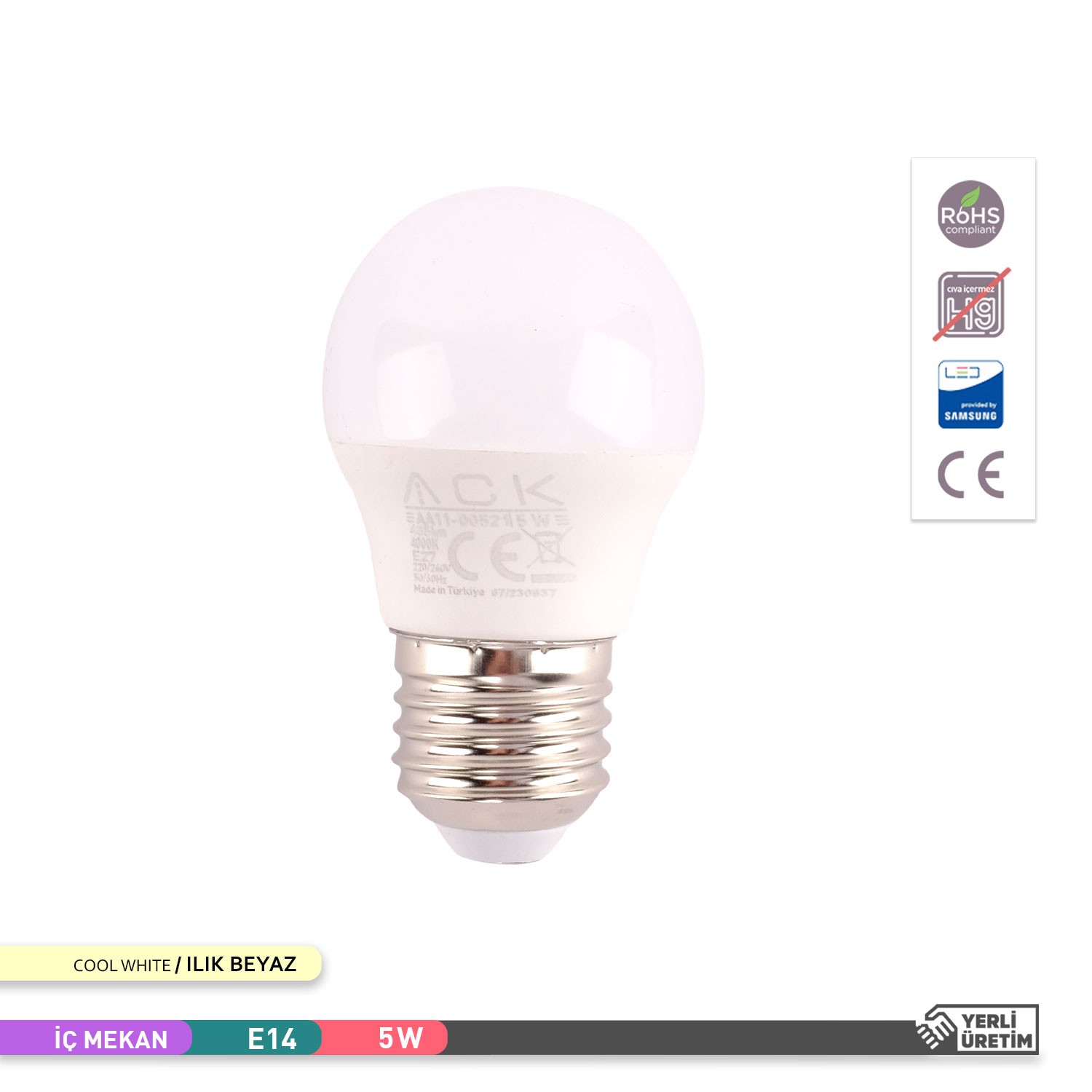 ACK 5W LED Top Ampul 4000K Ilık Beyaz 220V 5W E27 AA11-00521