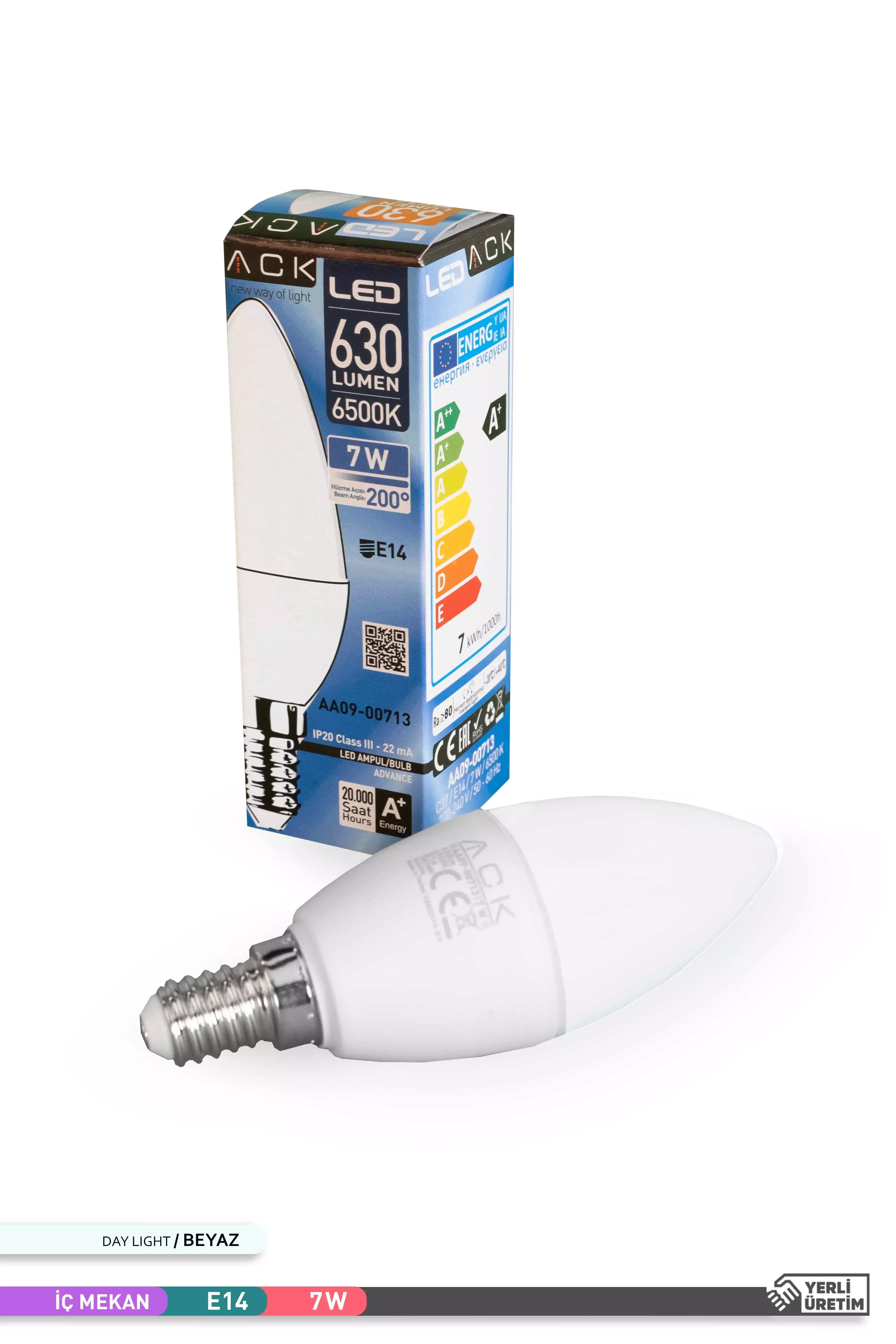 ACK LED Mum Ampul 6500K Beyaz Işık 220V 7W E14