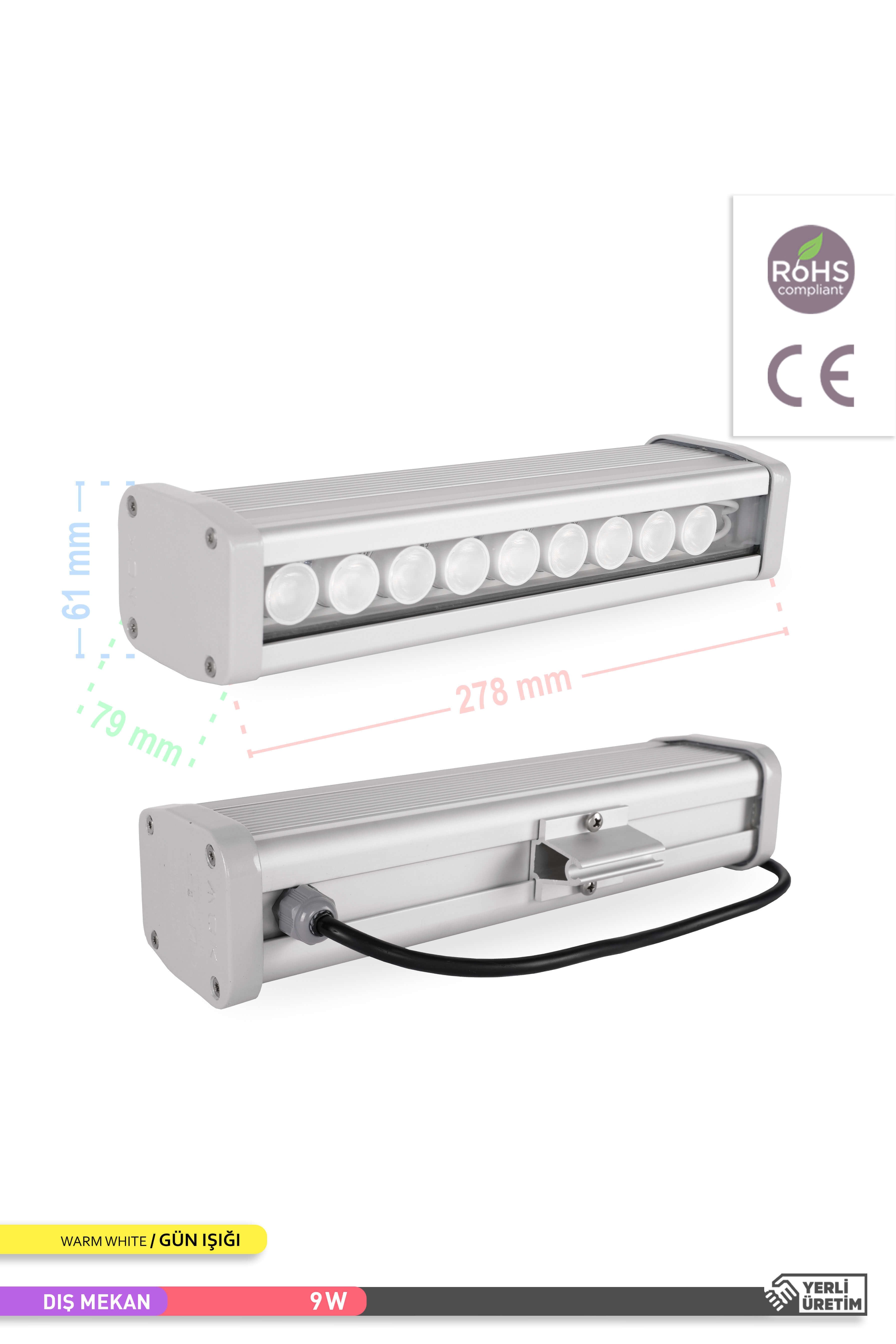 ACK LED Wallwasher 3000K Gün Işığı 9W 276mm AT20-00903