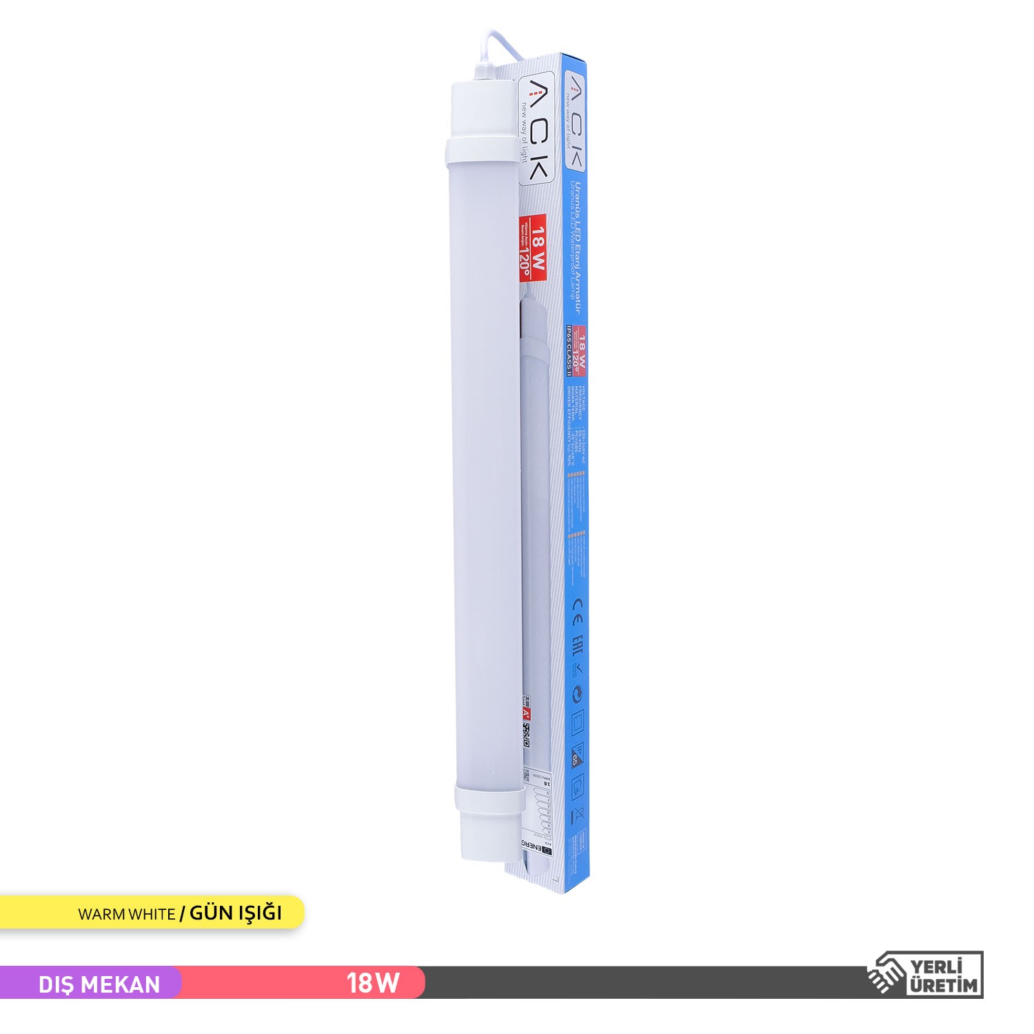 ACK Uranüs LED Bant Etanj Armatür 18W 3000K Günışığı 60cm IP65 AT02-00600
