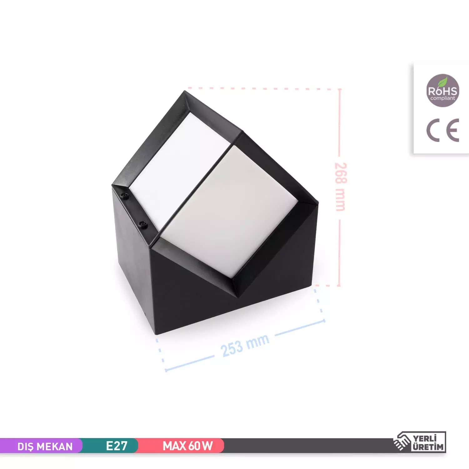ACK Lunar Bahçe Aydınlatması E27 Duvar Set Üstü Dekoratif Aplik 27cm AG55-06021 
