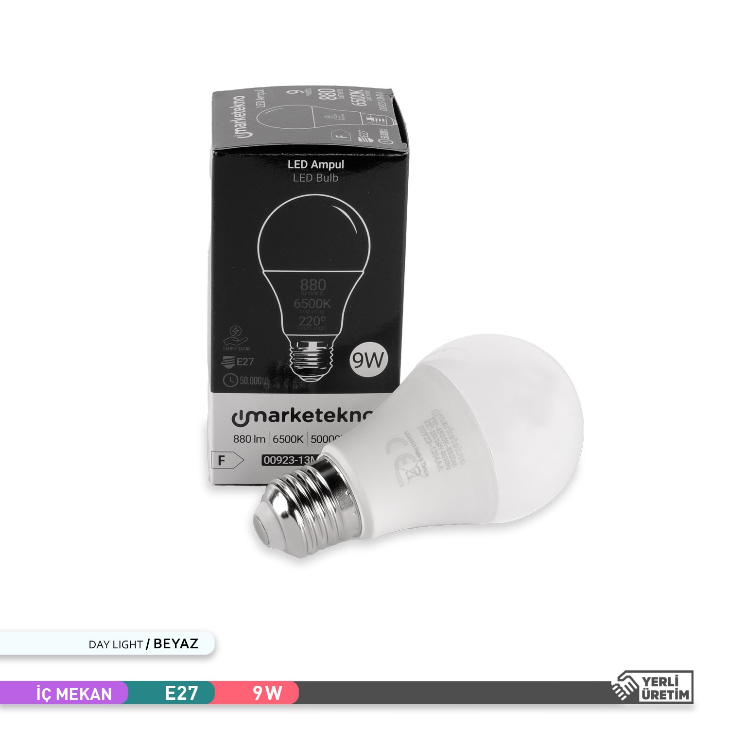 Marketekno 9W LED Ampul 6500K Beyaz Işık A60 E27 00923-13MAA