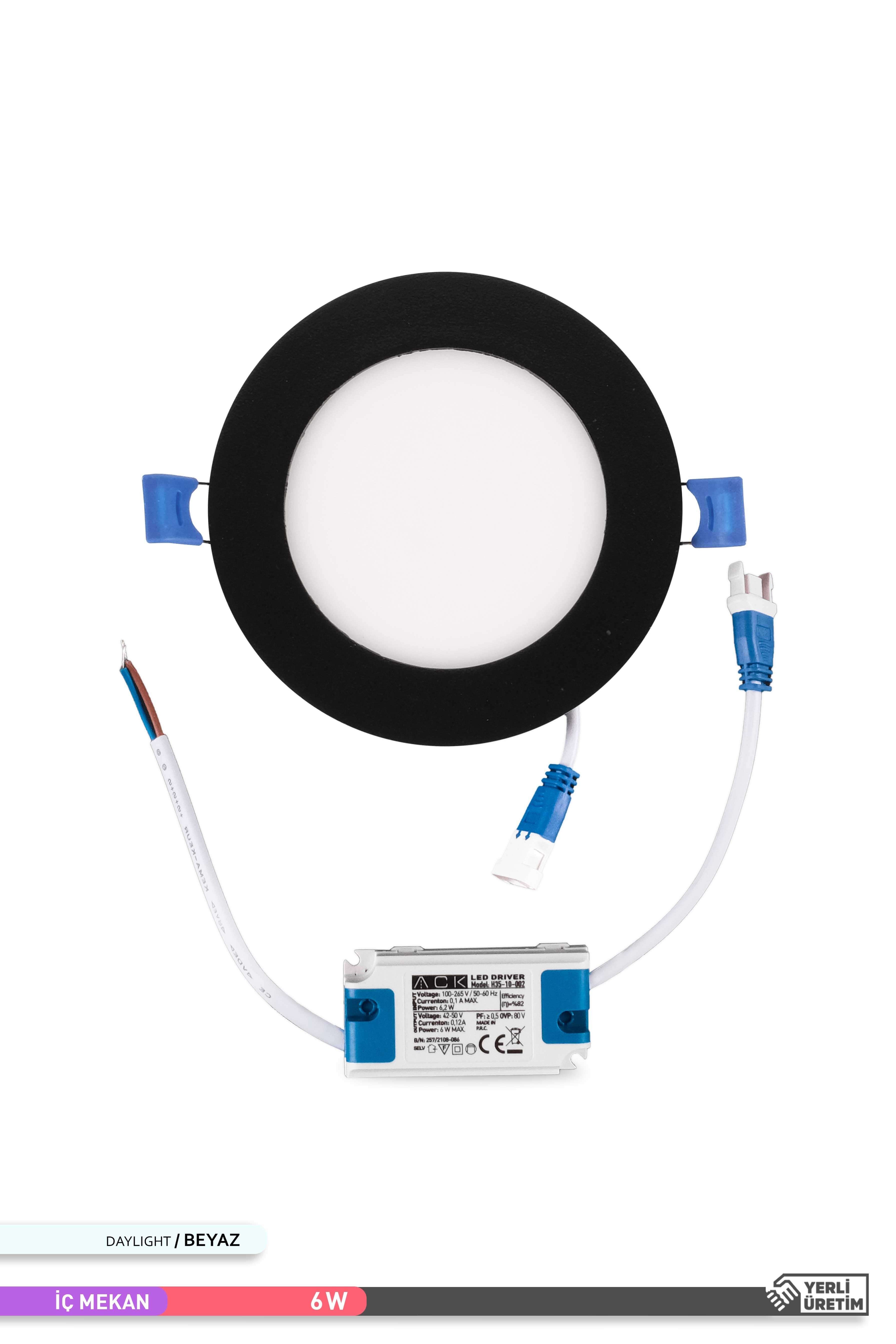 ACK 6W Sıva Altı Yuvarlak LED Panel Armatür Siyah Gövde 6500K Beyaz AP01-00631