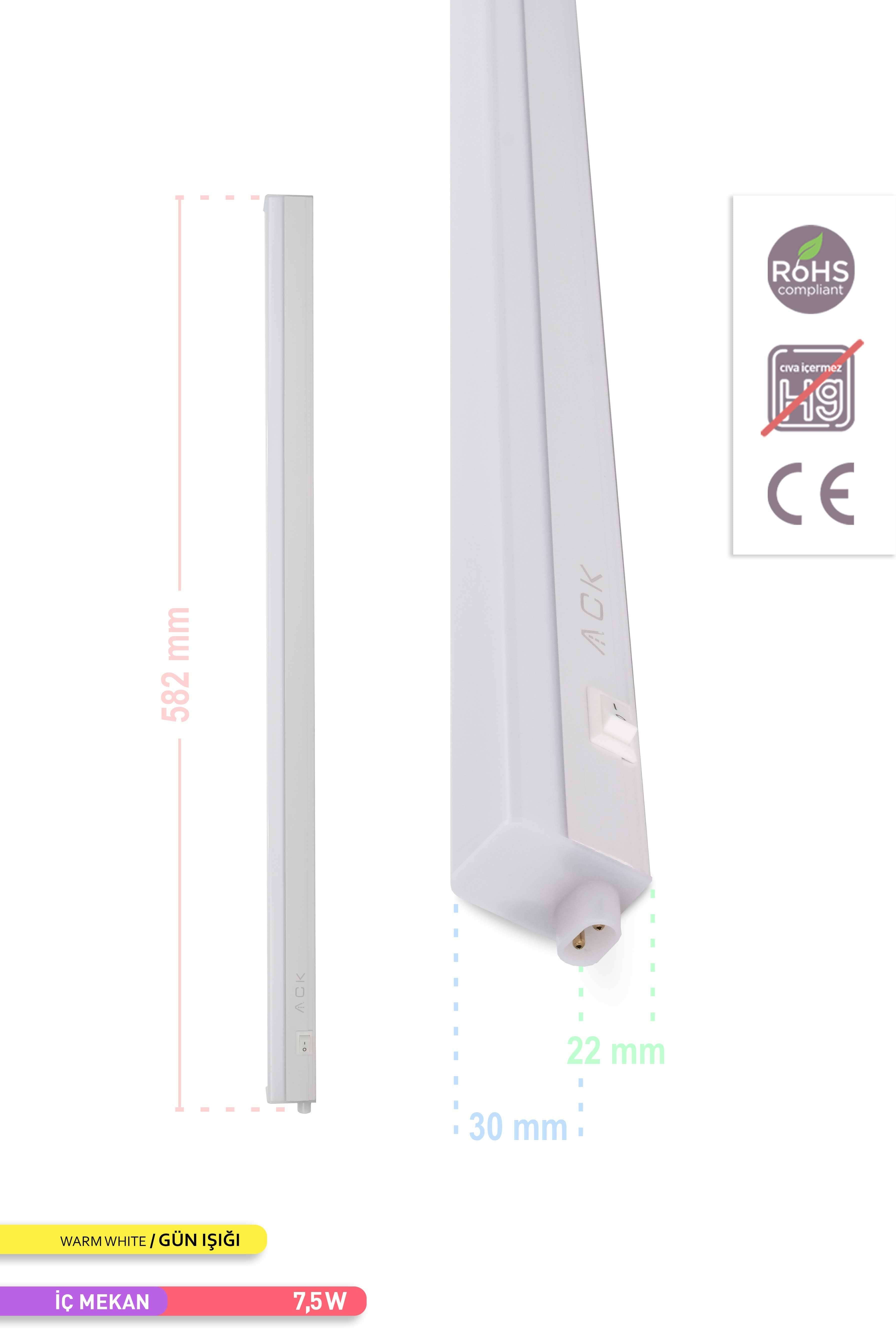 ACK Merkür LED Bant Armatür 3000K Gün Işığı 7.5W 543mm AN10-00700