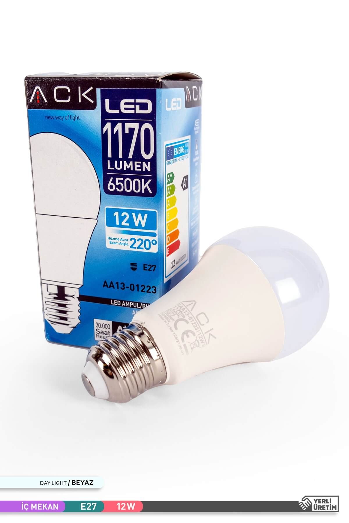 ACK LED A60 Ampul 6500K Beyaz Işık 220V 12W E27