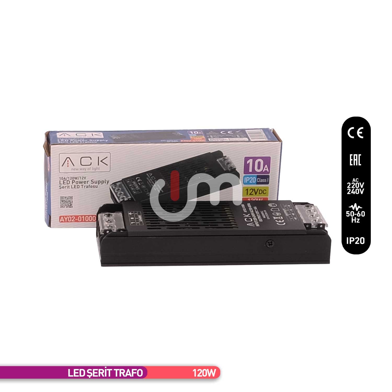 ACK 120W 10 Amper LED Şerit Trafosu-Slim Kasa AY02-01000-1