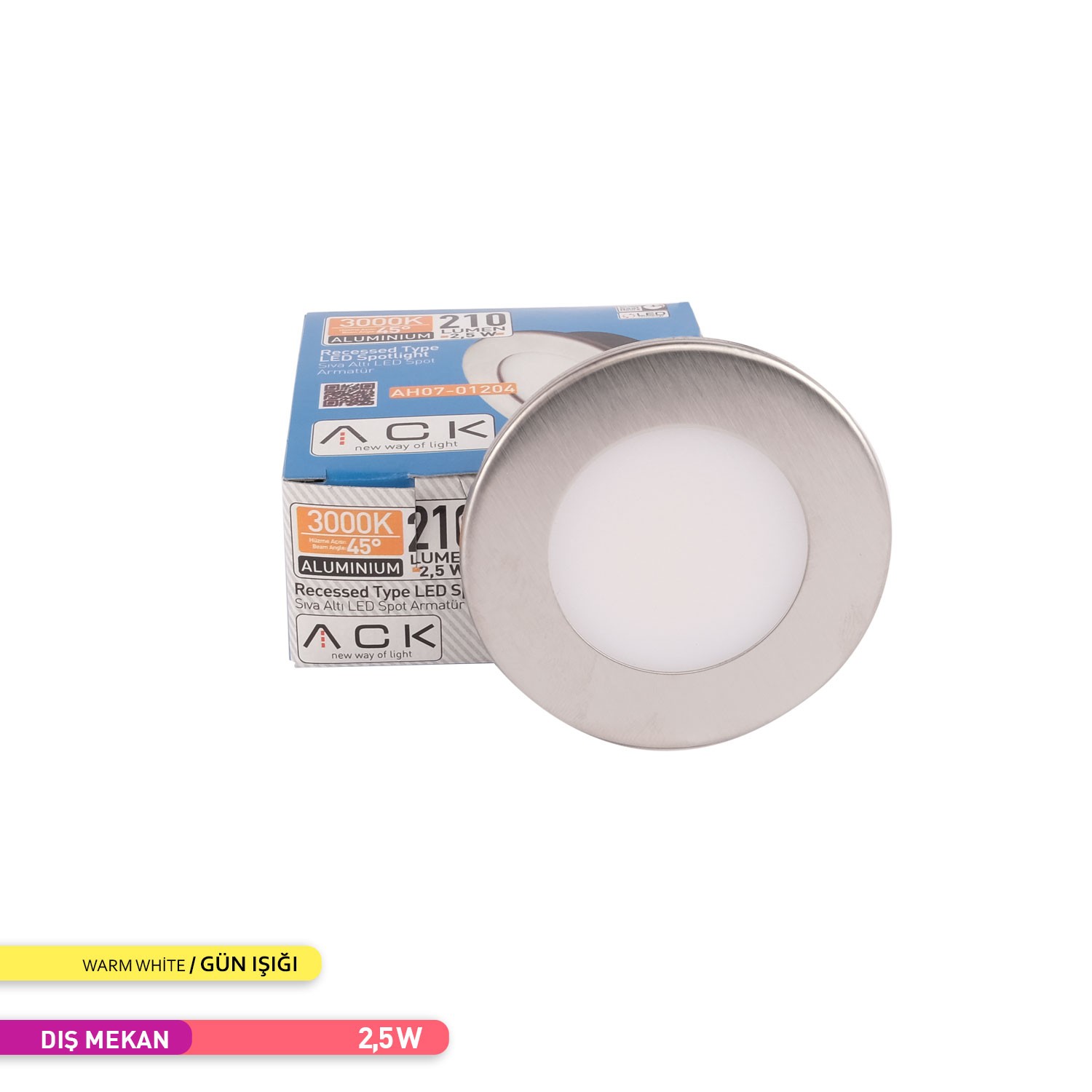 ACK 2,5W Sıva Altı Led Spot Armatür 3000K Günışığı Saten Kasa AH07-01204