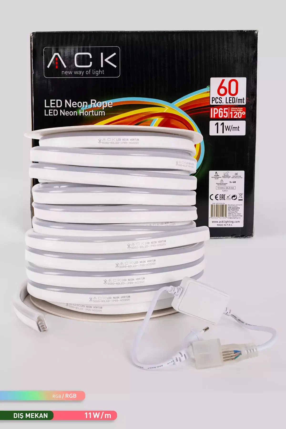 ACK 60 LED li LED Neon Hortum RGB 220V 11W 50 Metre AS03-00509