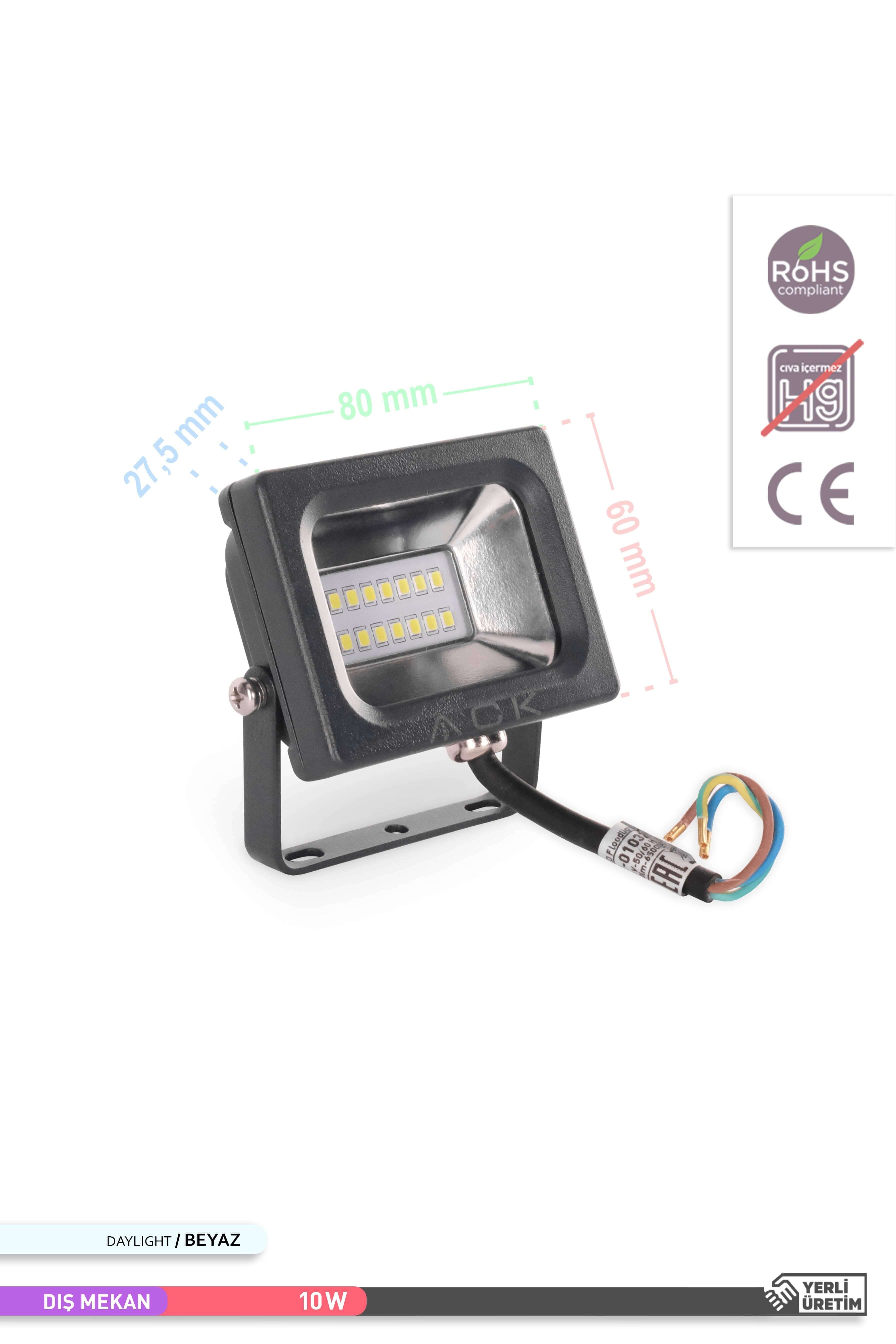 ACK SMD LED Projektör Siyah Kasa 6500K Beyaz Işık 220V 10W AT61-01032 