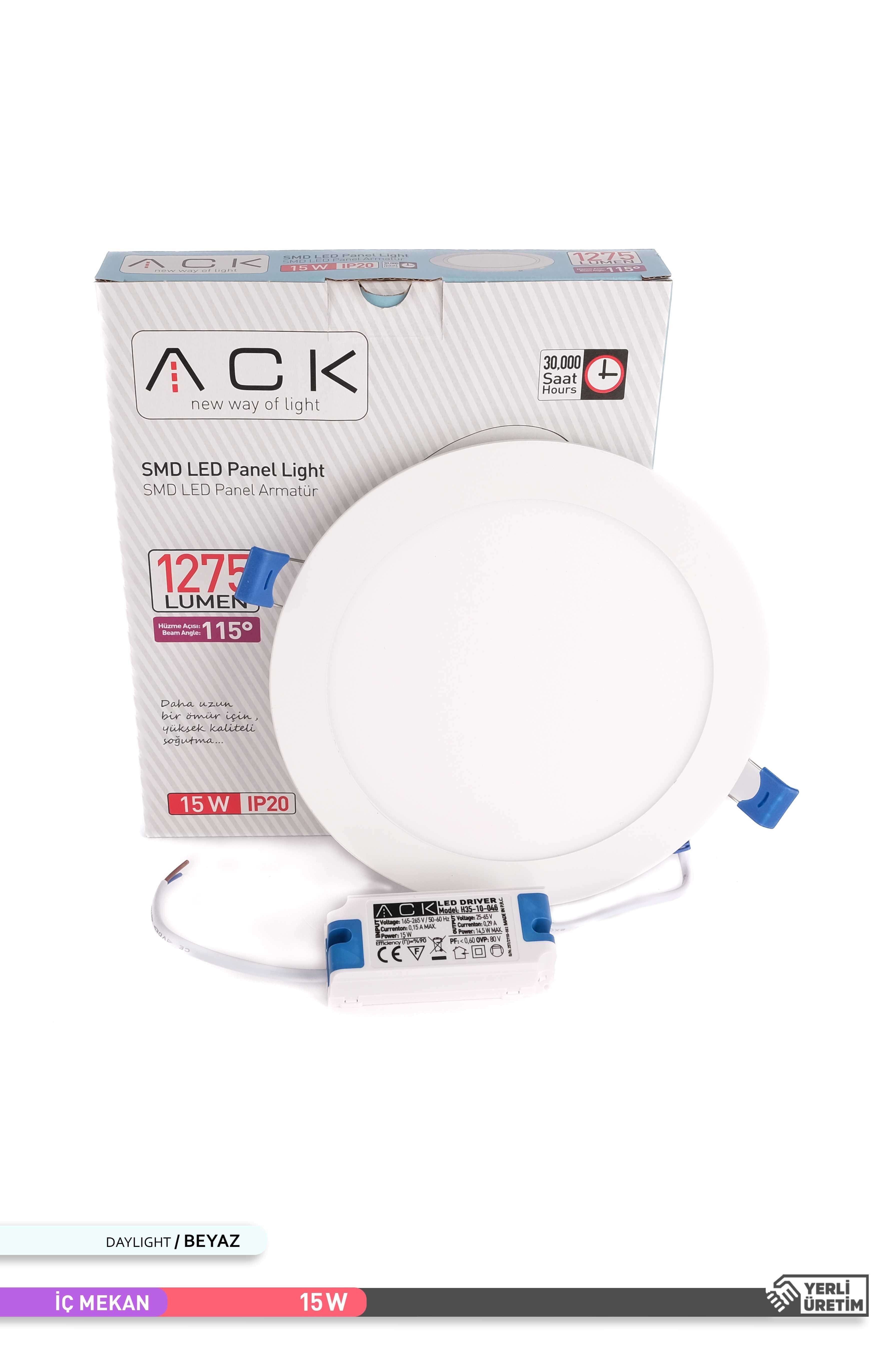 ACK 15W Sıva Altı Yuvarlak LED Panel Armatür Beyaz Gövde 6500K Beyaz AP01-01530