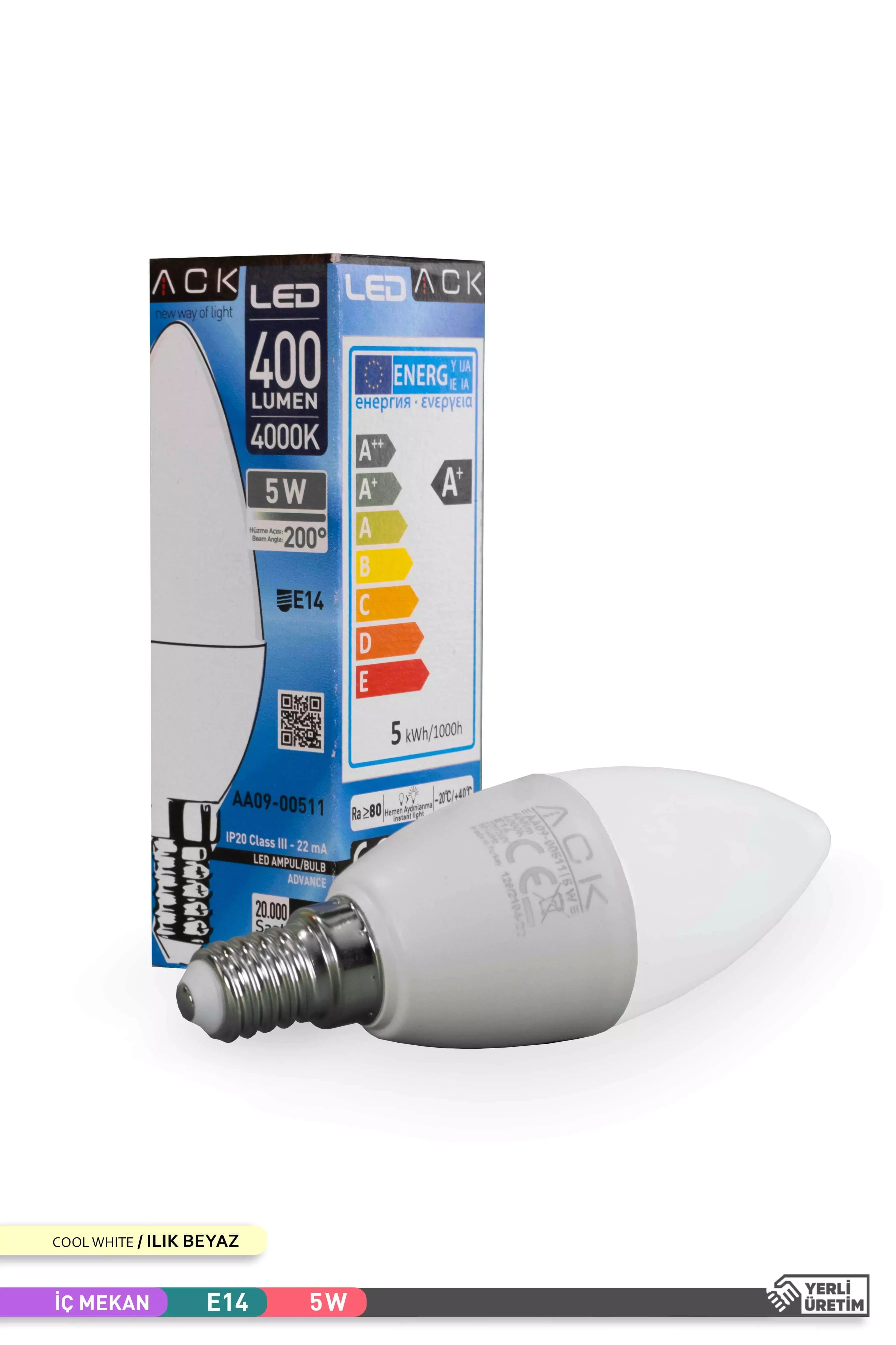 ACK LED Mum Ampul 4000K Ilık Beyaz 220V 5W E14 AA09-00511