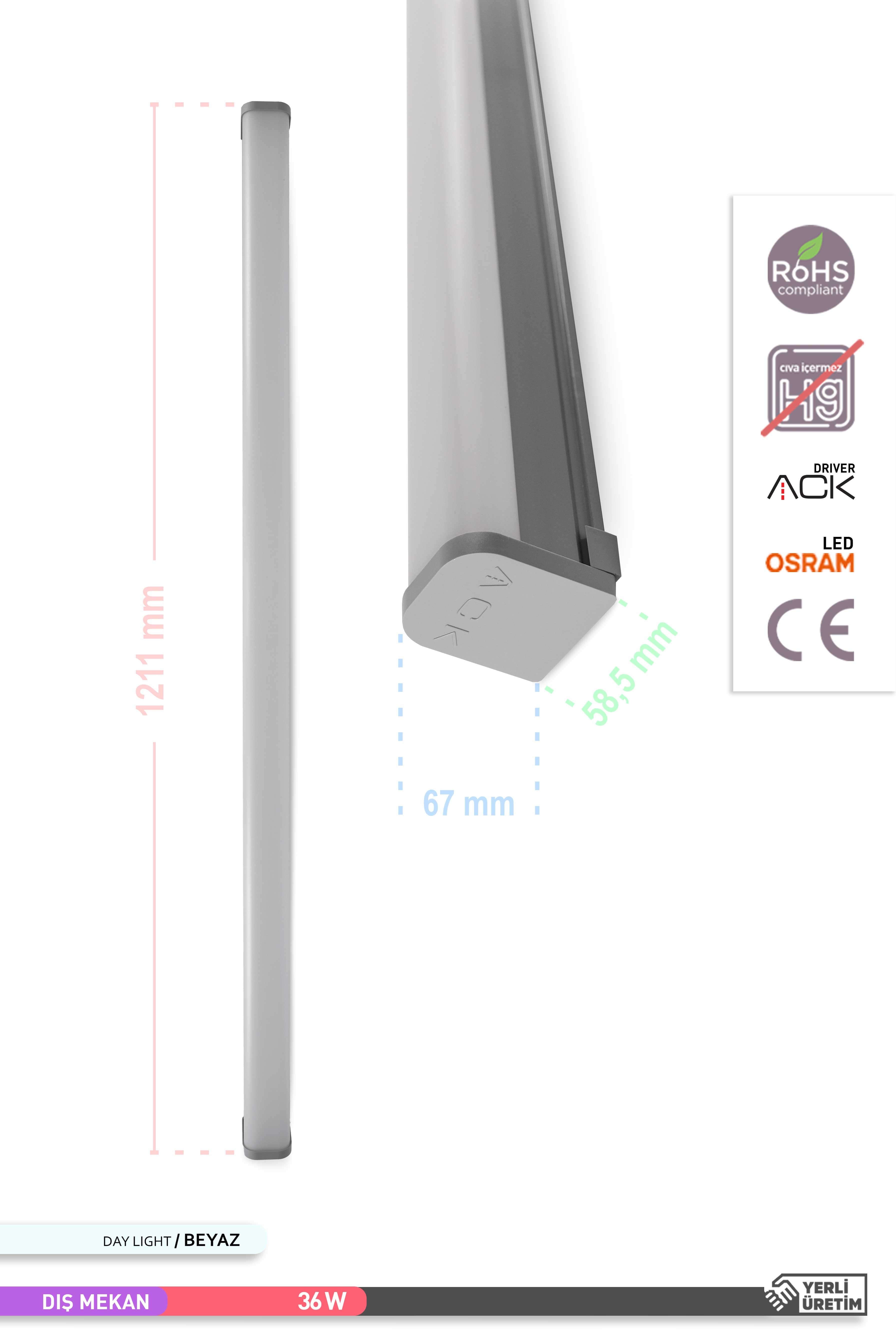 ACK LED Bant Etanj Armatür 6500K Beyaz Işık 36W 121cm AT03-01230