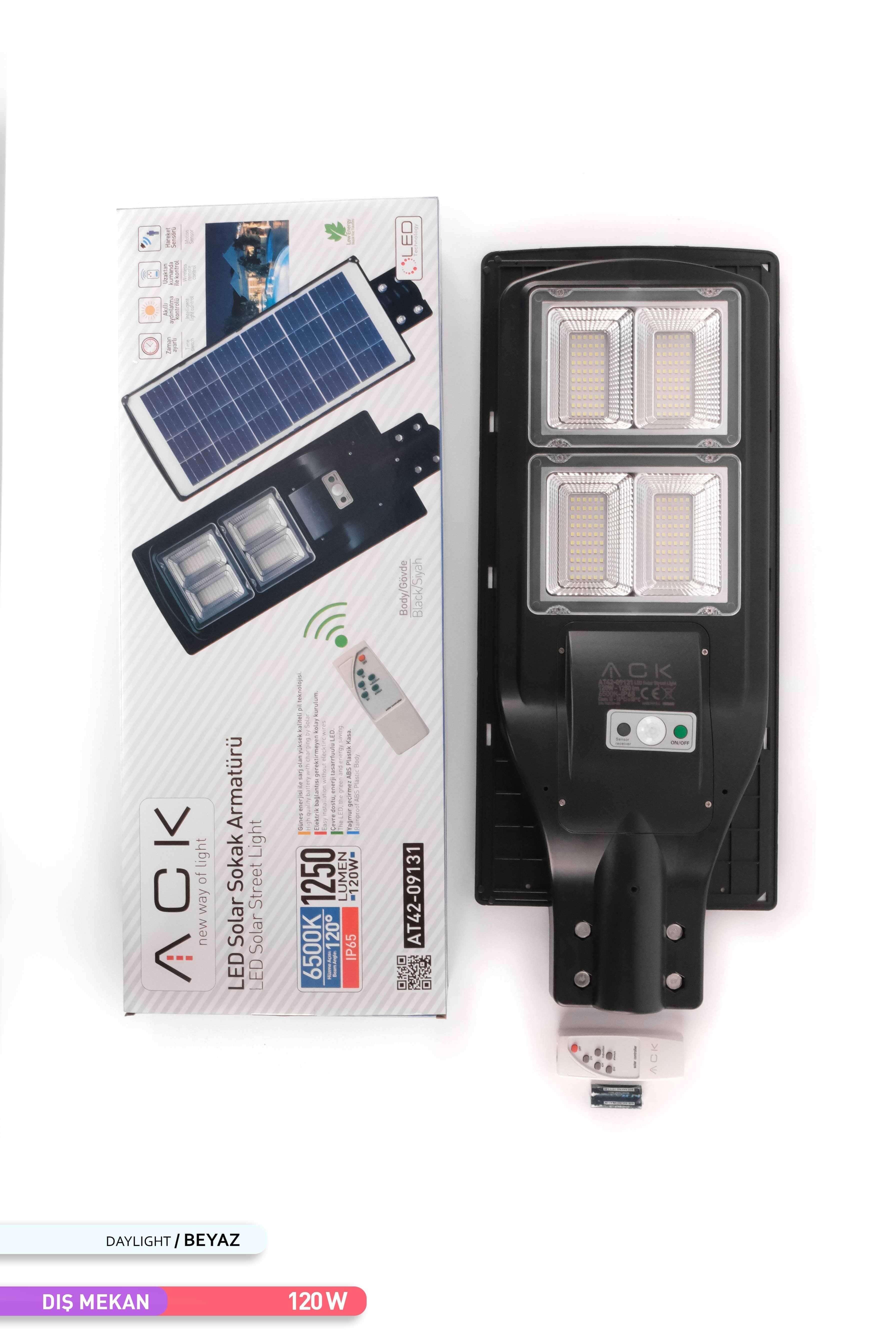 ACK 240 LED li LED Solar Sokak Armatürü Siyah Kasa 6500K Beyaz Işık 3.2V 120W AT42-09131