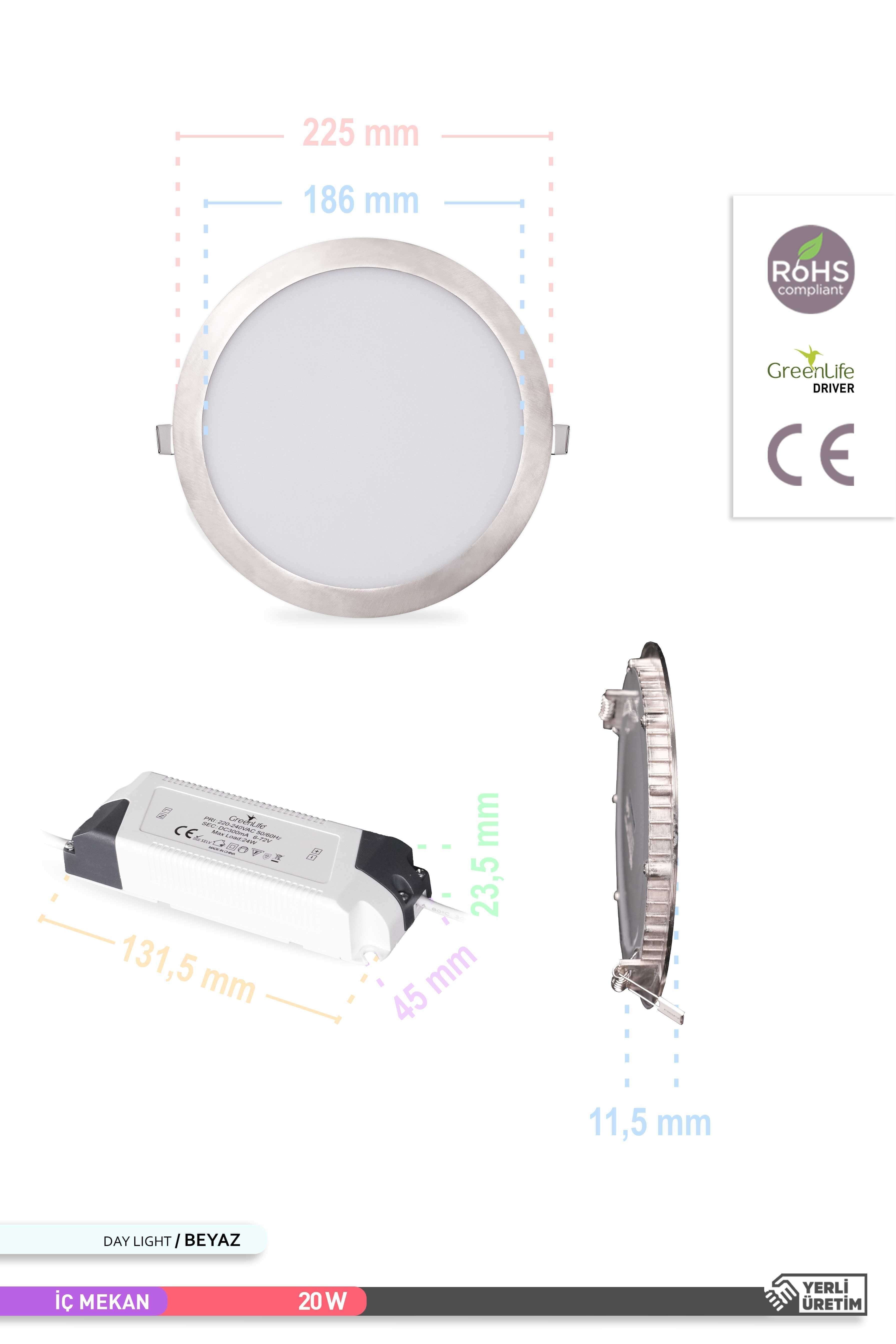 ACK Sıva Altı Yuvarlak LED Panel Armatür Saten Gövde 6500K Beyaz Işık 18W AP01-01834