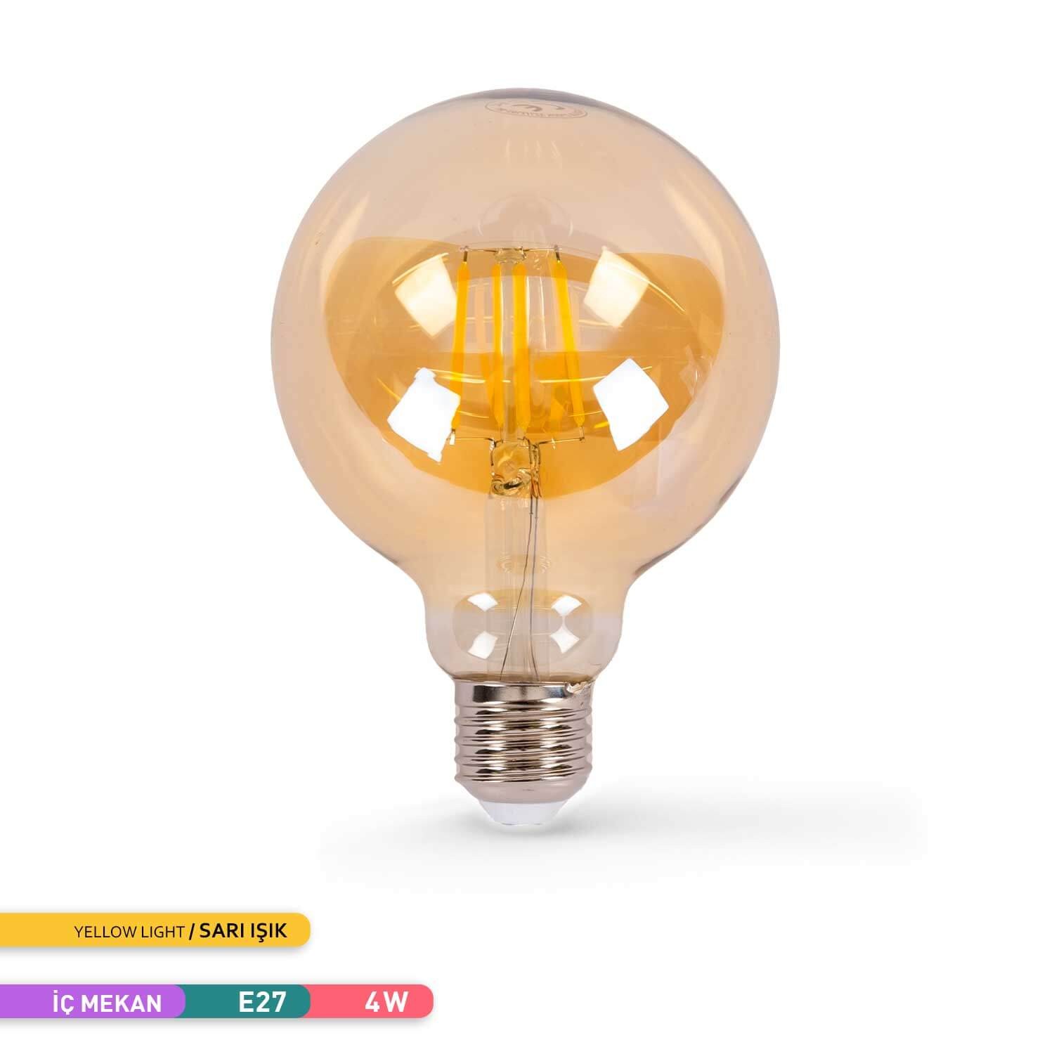 ACK Rustik LED G95 Top Ampul 2700K Sarı Işık 220V 4W E27