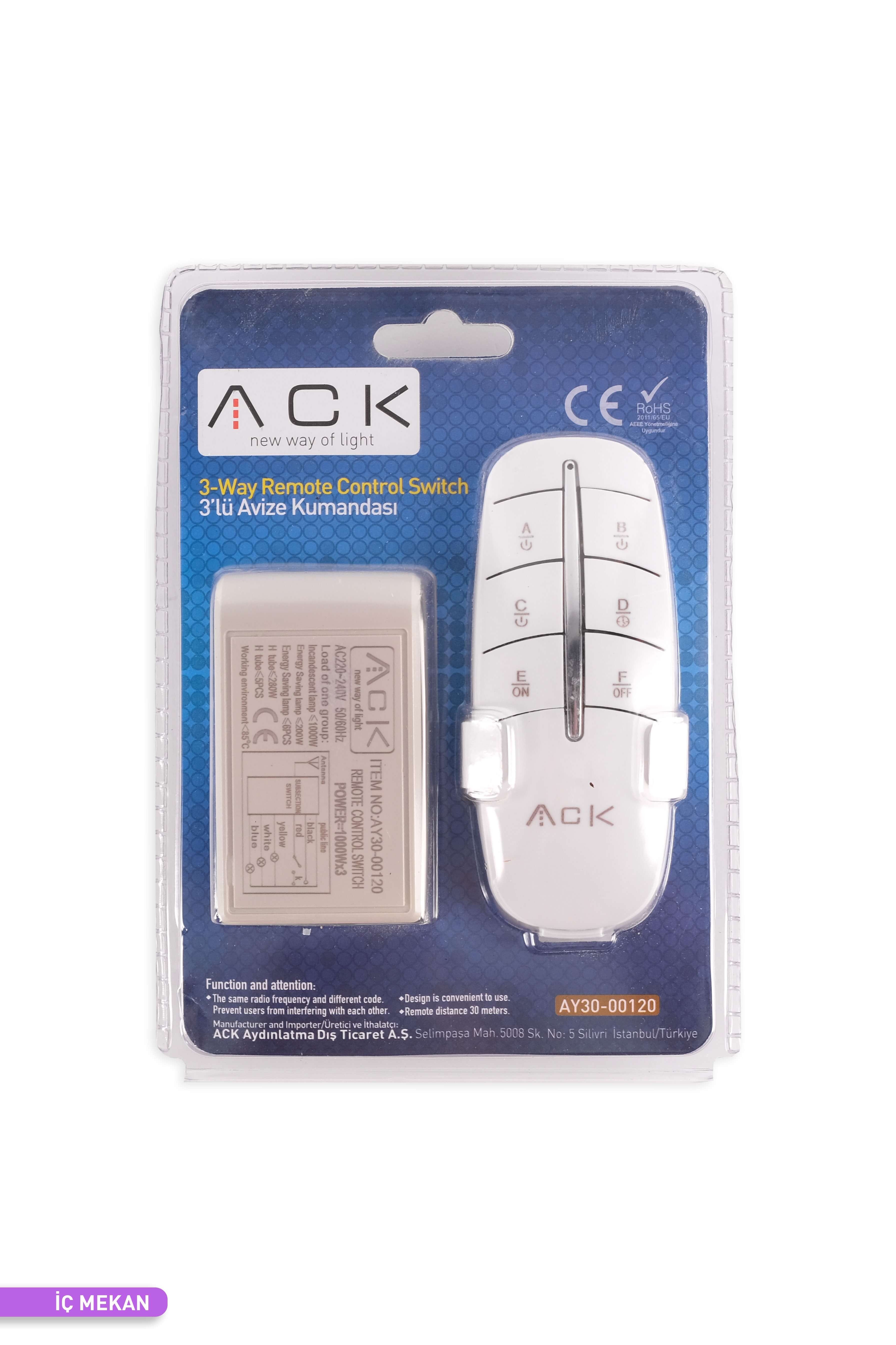 ACK 3 lü Avize Kumandası 220V 200W-1000W AY30-00120