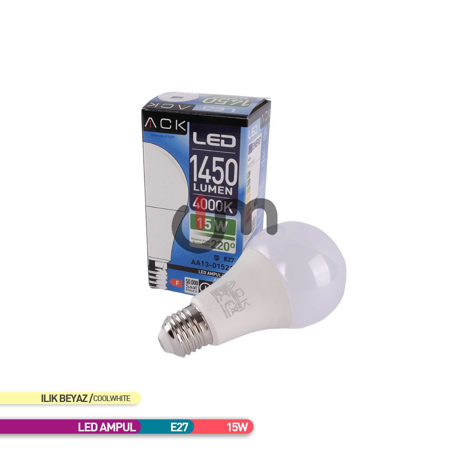 ACK LED A70 Ampul 4000K Ilık Beyaz 220V 15W E27 AA13-01521