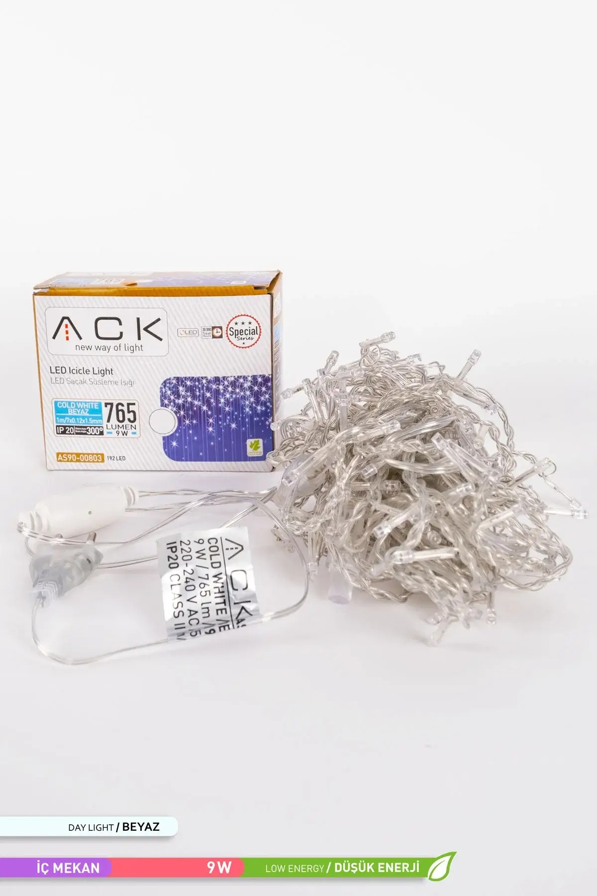 ACK 192 LED li Süsleme Işığı Saçak 6500K Beyaz Işık 9W 2m AS90-00803