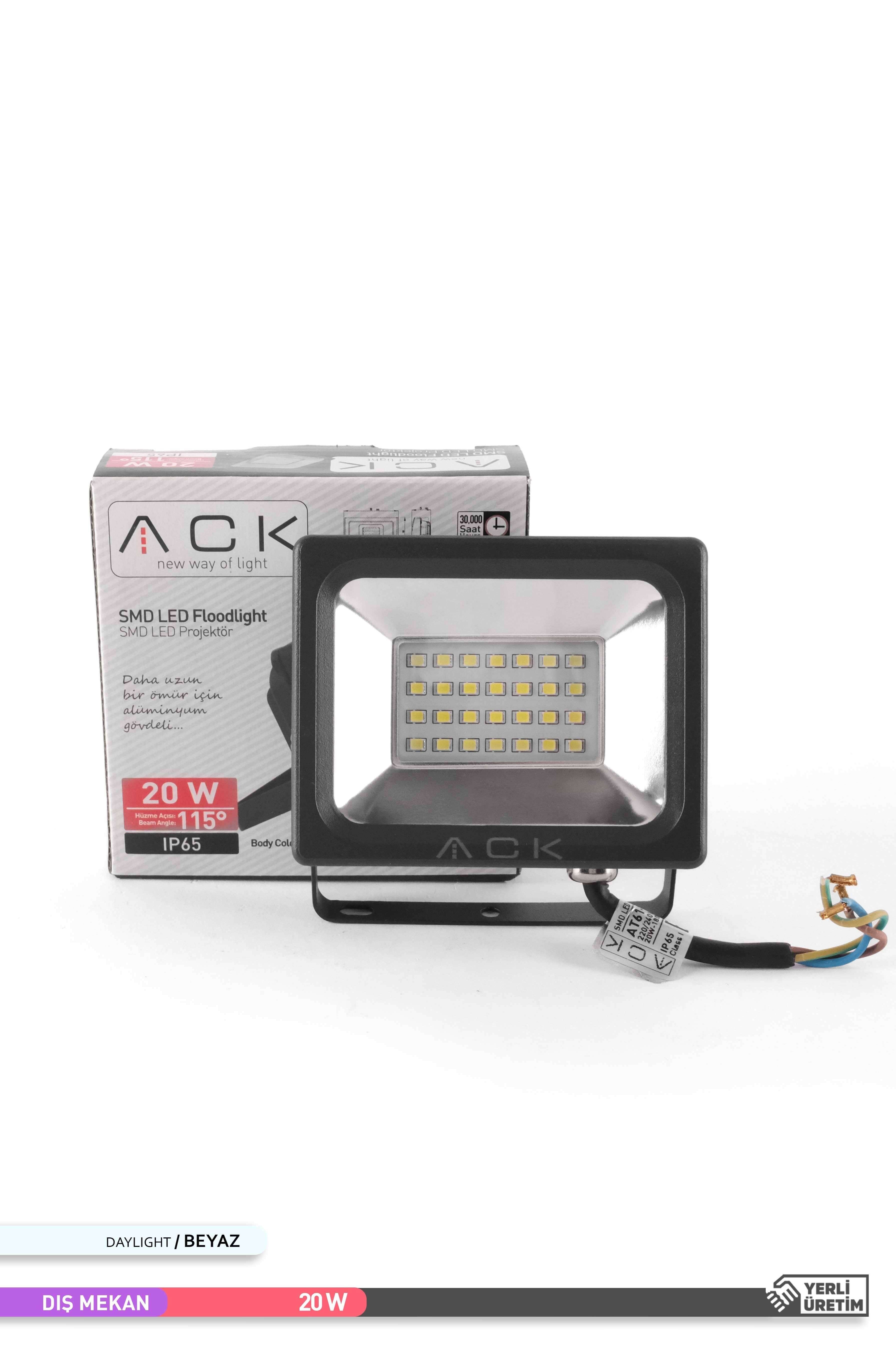 ACK SMD LED Projektör Siyah Kasa 6500K Beyaz Işık 220V 20W AT61-02032