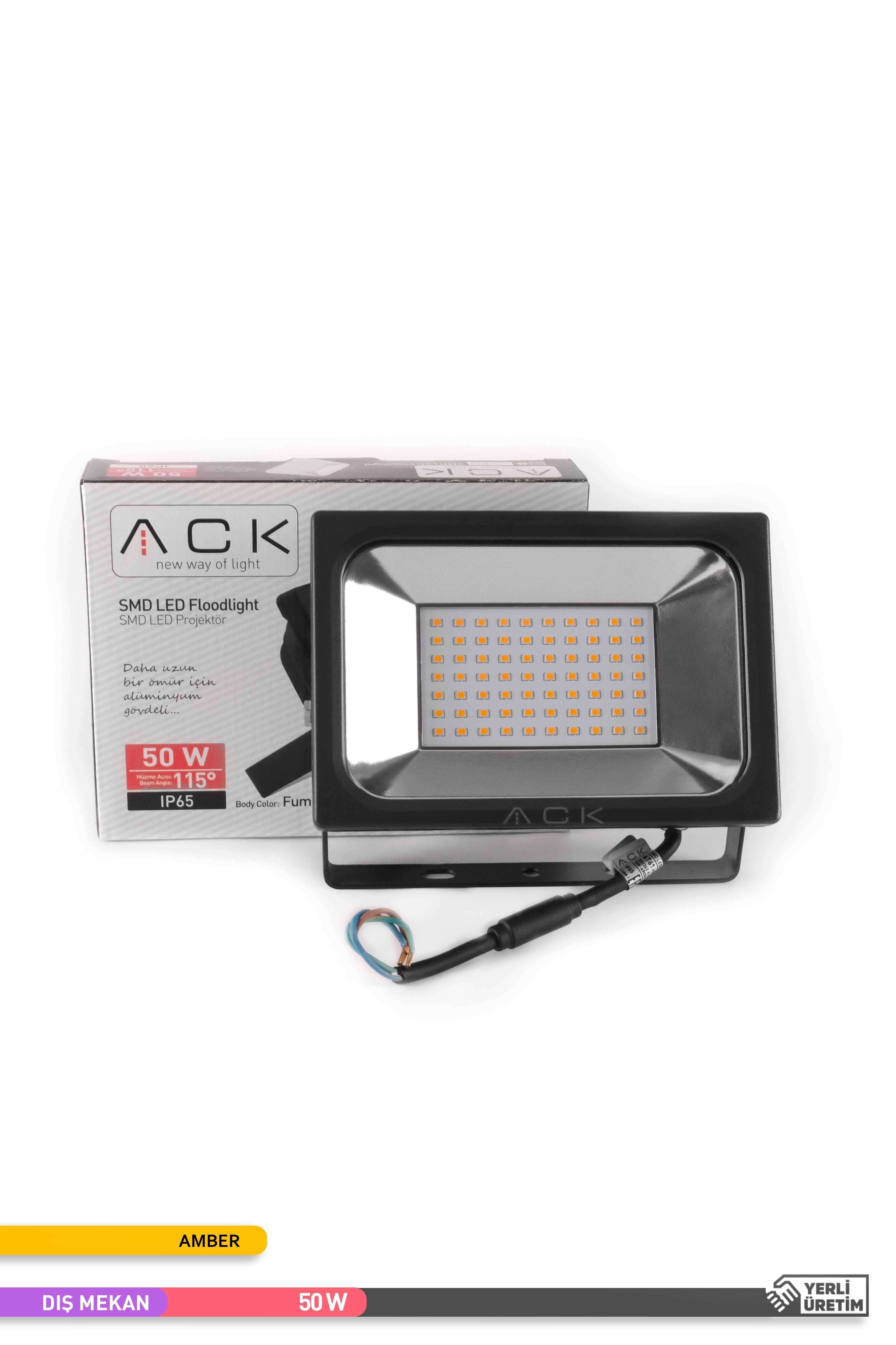 ACK LED Projektör Siyah Kasa Amber Işık 220V 50W AT61-05082
