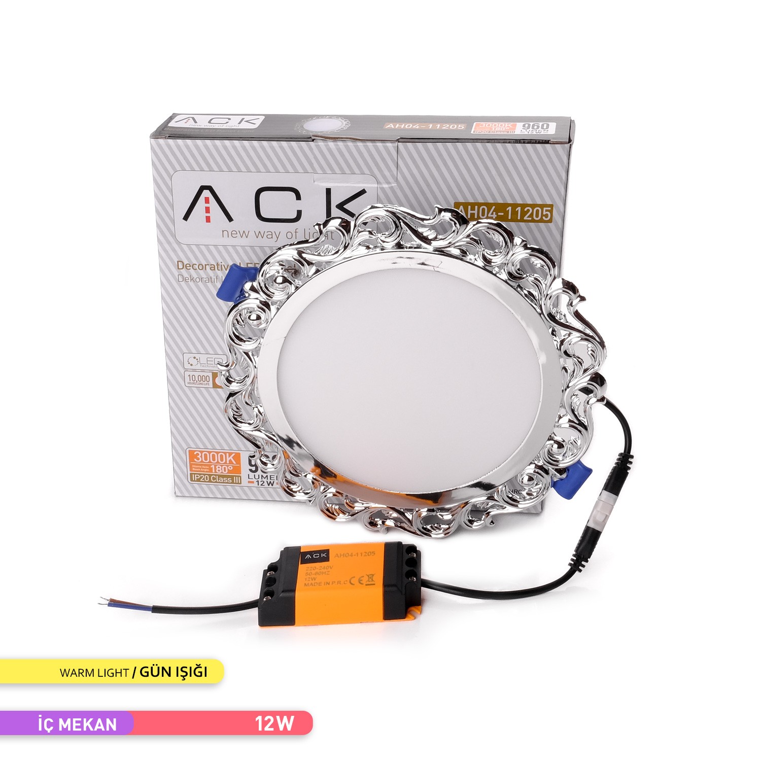 AH04-11205 12W 3000K Günışığı Sıva Altı Dekoratif Led Spot Panel Krom Kasa AH04-11205