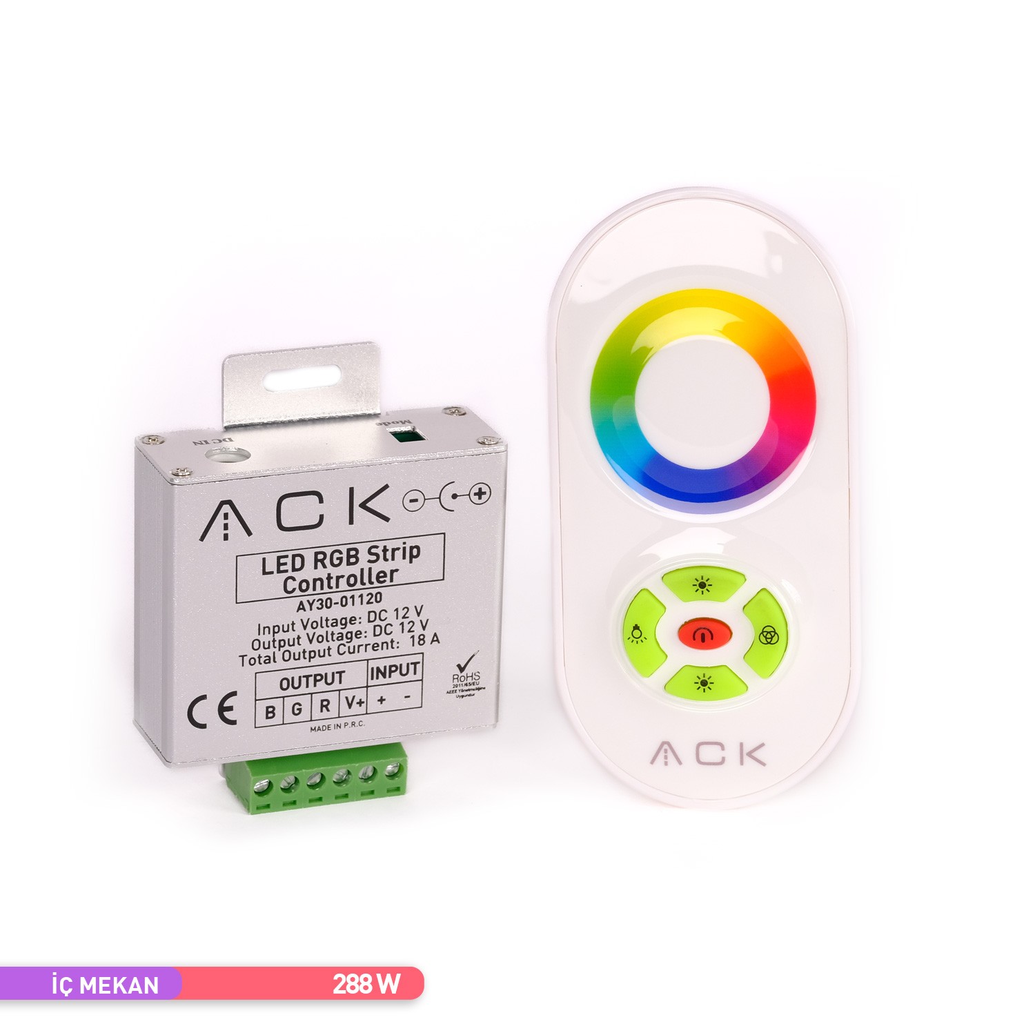 ACK RGB Kontrol Cihazı Dokunmatik Kumandalı RF Kontrol 288W 12V 18A