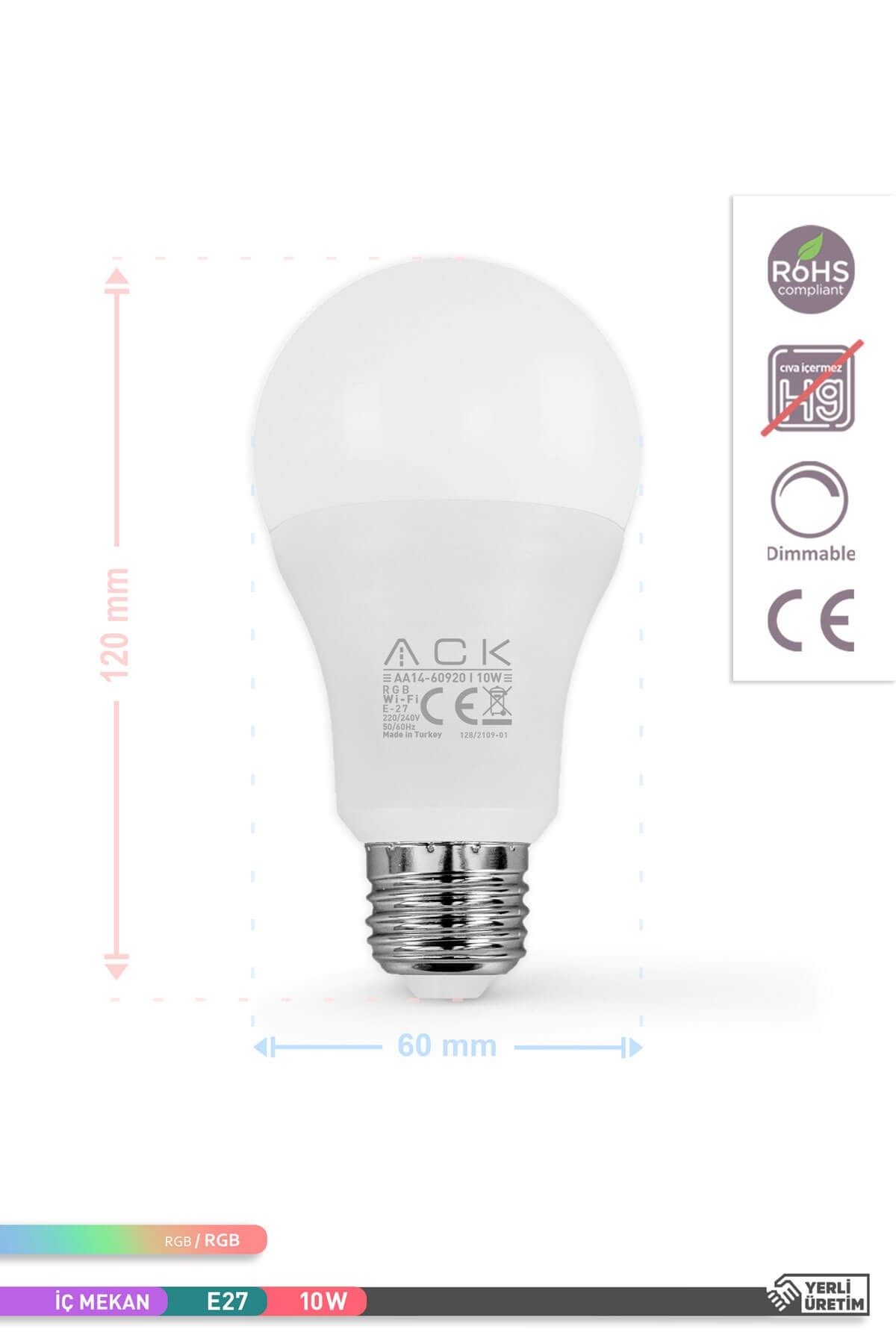 ACK Wi-Fi LED Ampul 220V 10W E27 AA14-60920