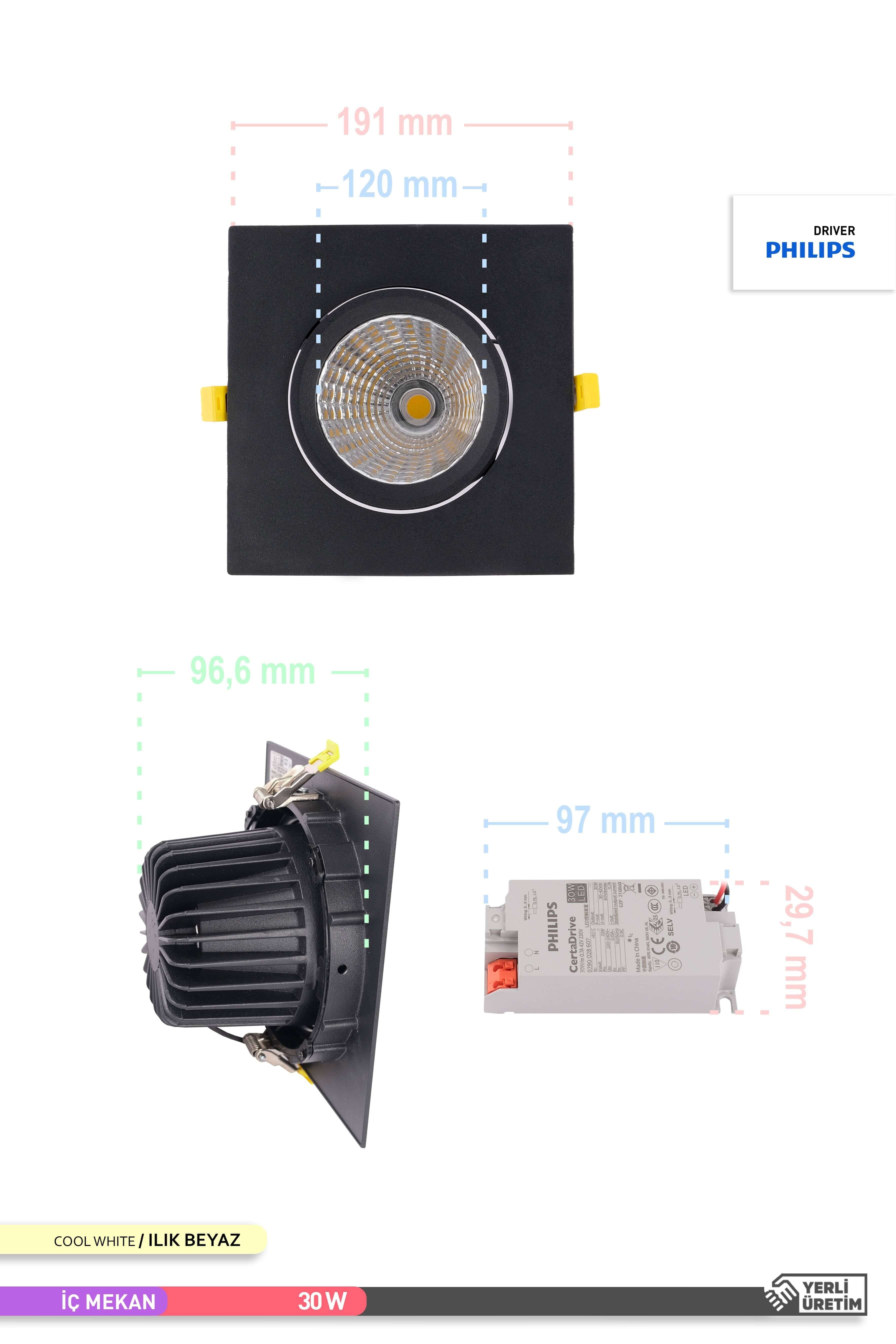 ACK Sıva Altı LED Spot Tekli Yuvarlak Siyah Gövde 4000K Gün Işığı 30W AH03-06011