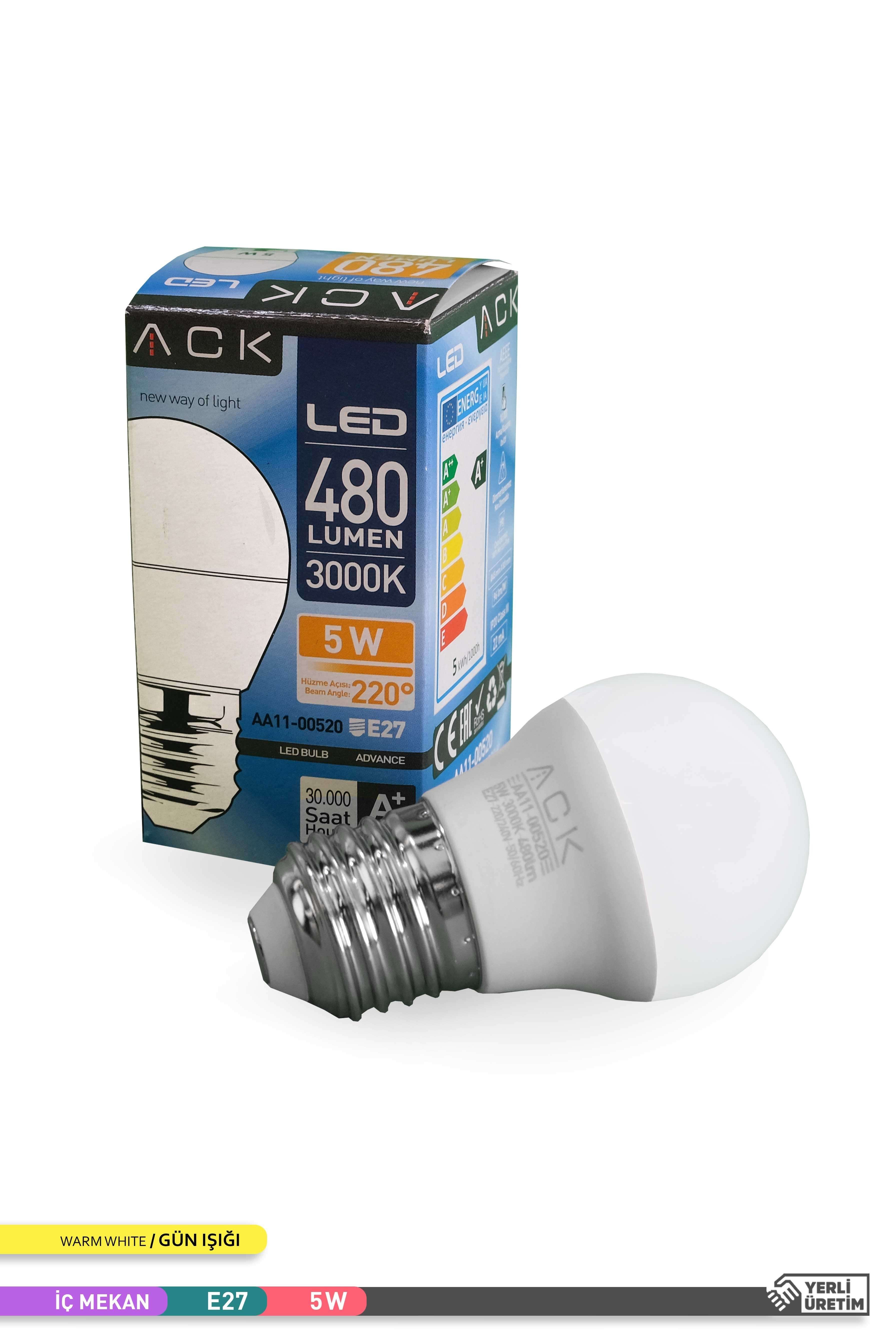 ACK LED Top Ampul 3000K Gün Işığı 220V 5W E27