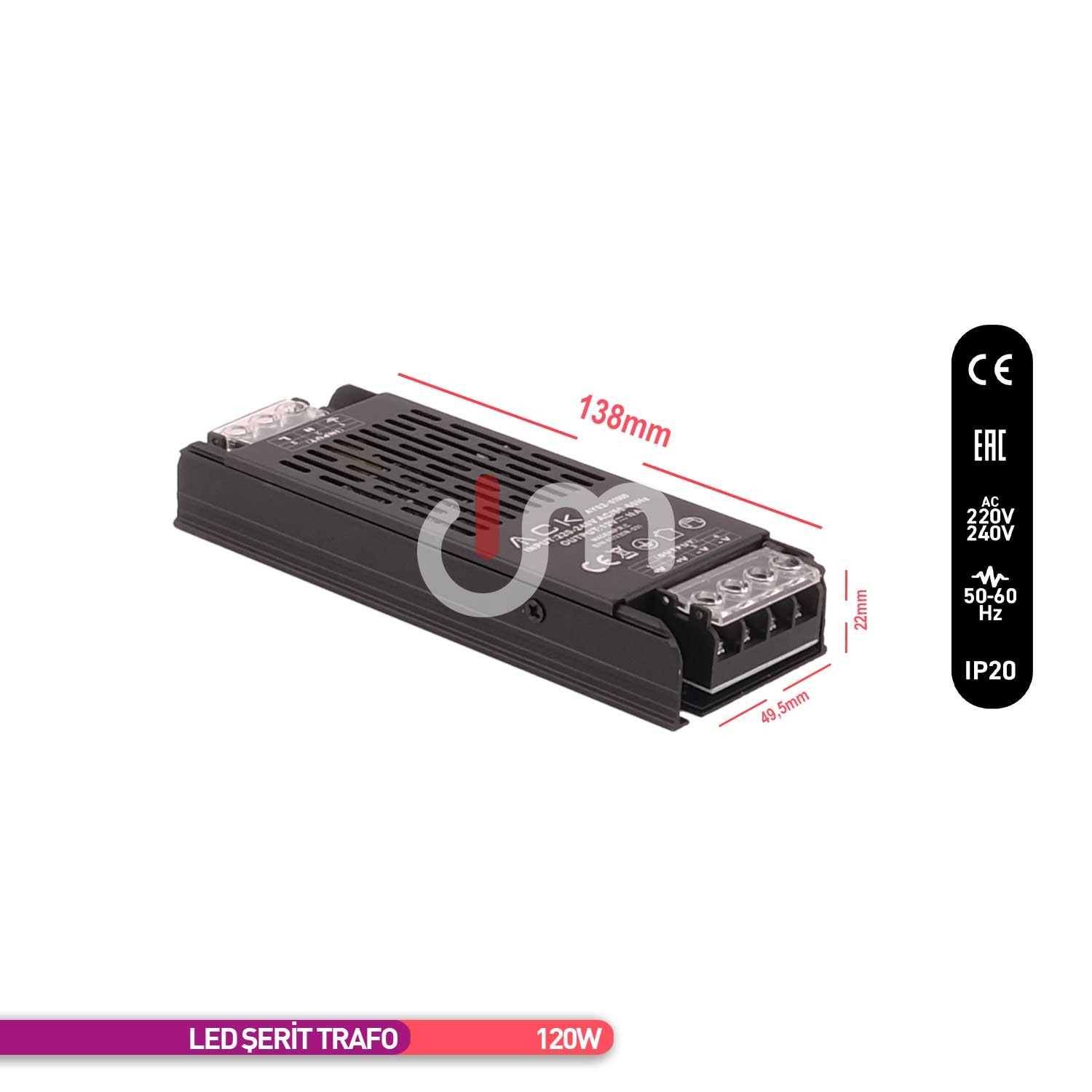 ACK 120W 10 Amper LED Şerit Trafosu-Slim Kasa AY02-01000-1