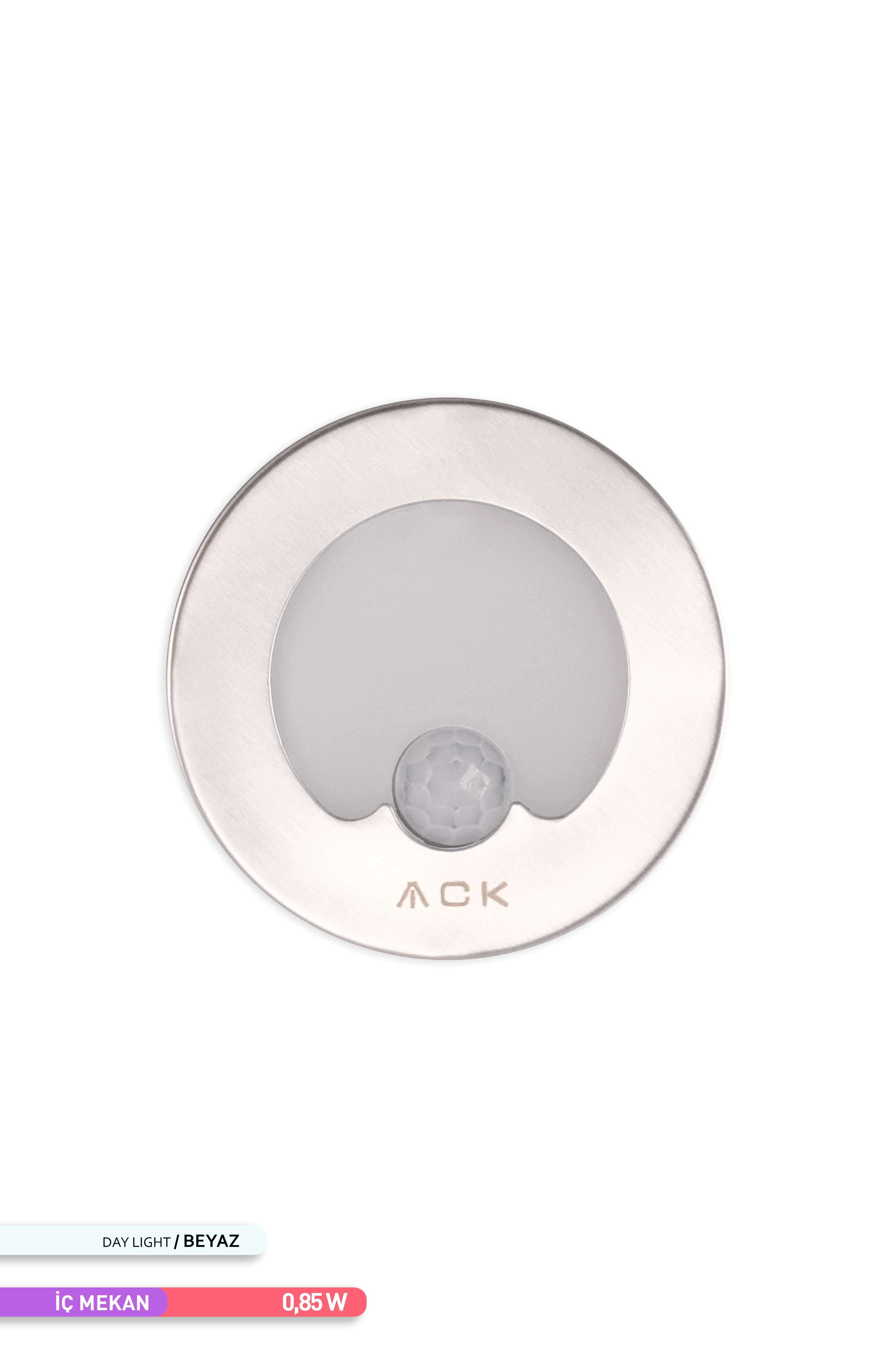 ACK Sensörlü LED Merdiven-Duvar Armatürü Yuvarlak 6500K Beyaz Işık 1.5W