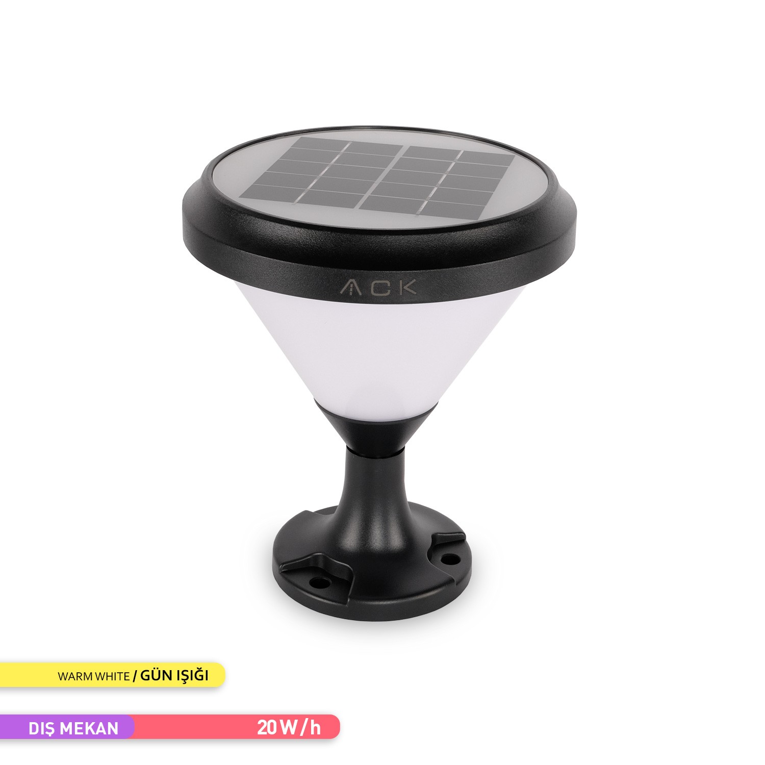 ACK Solar Led Bahçe Armatürü Opak Cam 3000K Günışığı Set üstü ve Kazıklı Güneş Enerjili Bahçe Aydınlatması AG60-07801