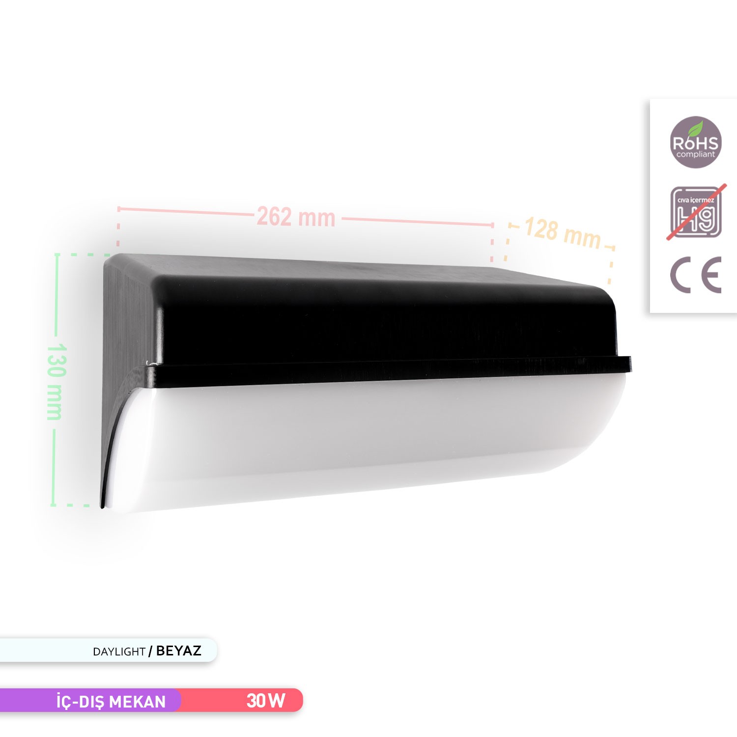 ACK 30W LED Duvar Armatürü 6500K Beyaz Işık Dekoratif Dış Mekan Bahçe Aydınlatması AH07-06430