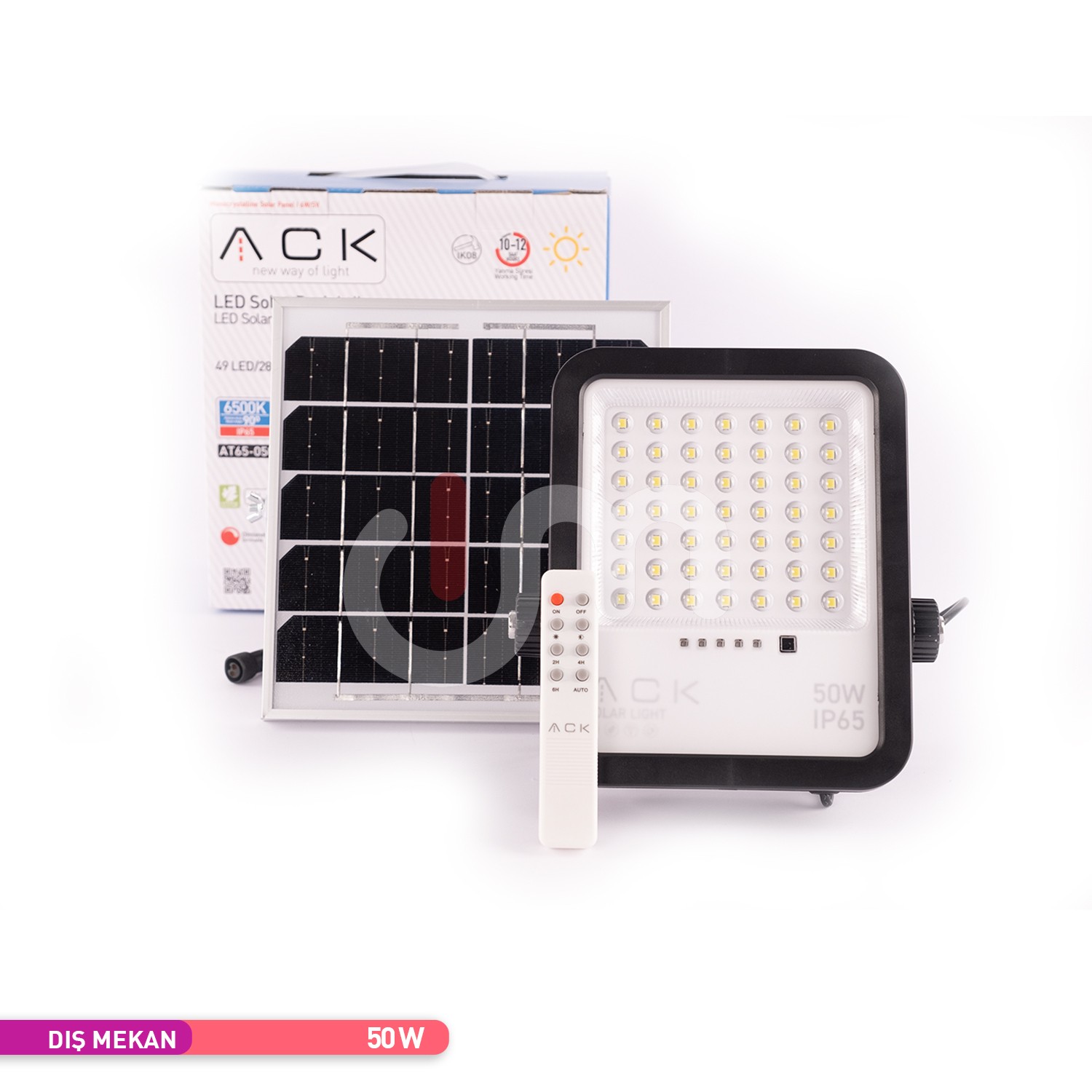 ACK 50W Sensörlü 6500K Kumandalı Solar LED Projektör IP65 Güneş Enerjili - AT65-05032