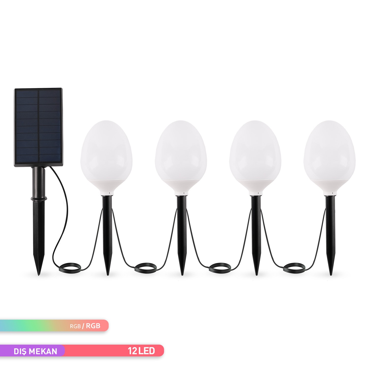 ACK RGB Solar Led Bahçe Armatürü 4'lü Dekoratif Kazıklı Güneş Enerjili Çim Armatürü AG60-05891