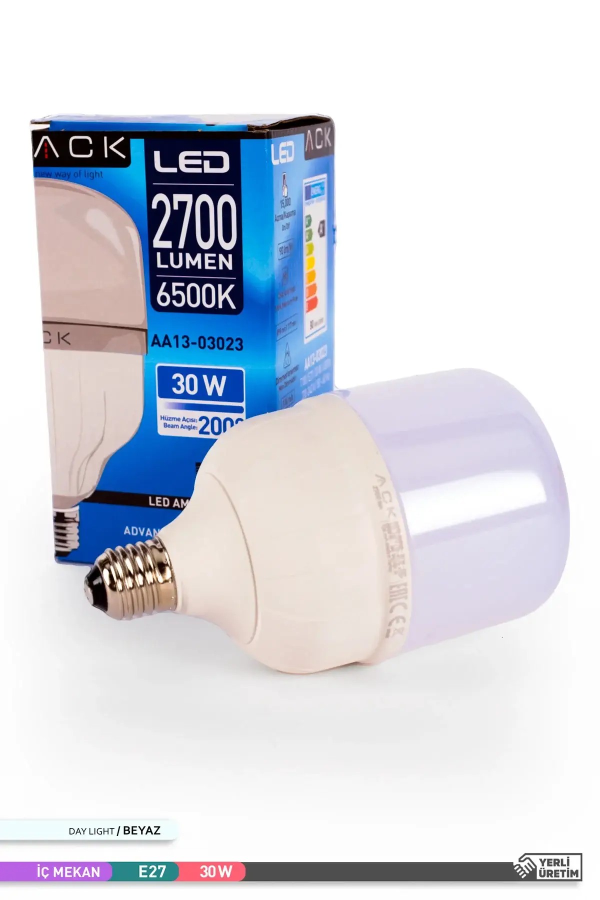 ACK LED T100 Ampul 6500K Beyaz Işık 220V 30W E27