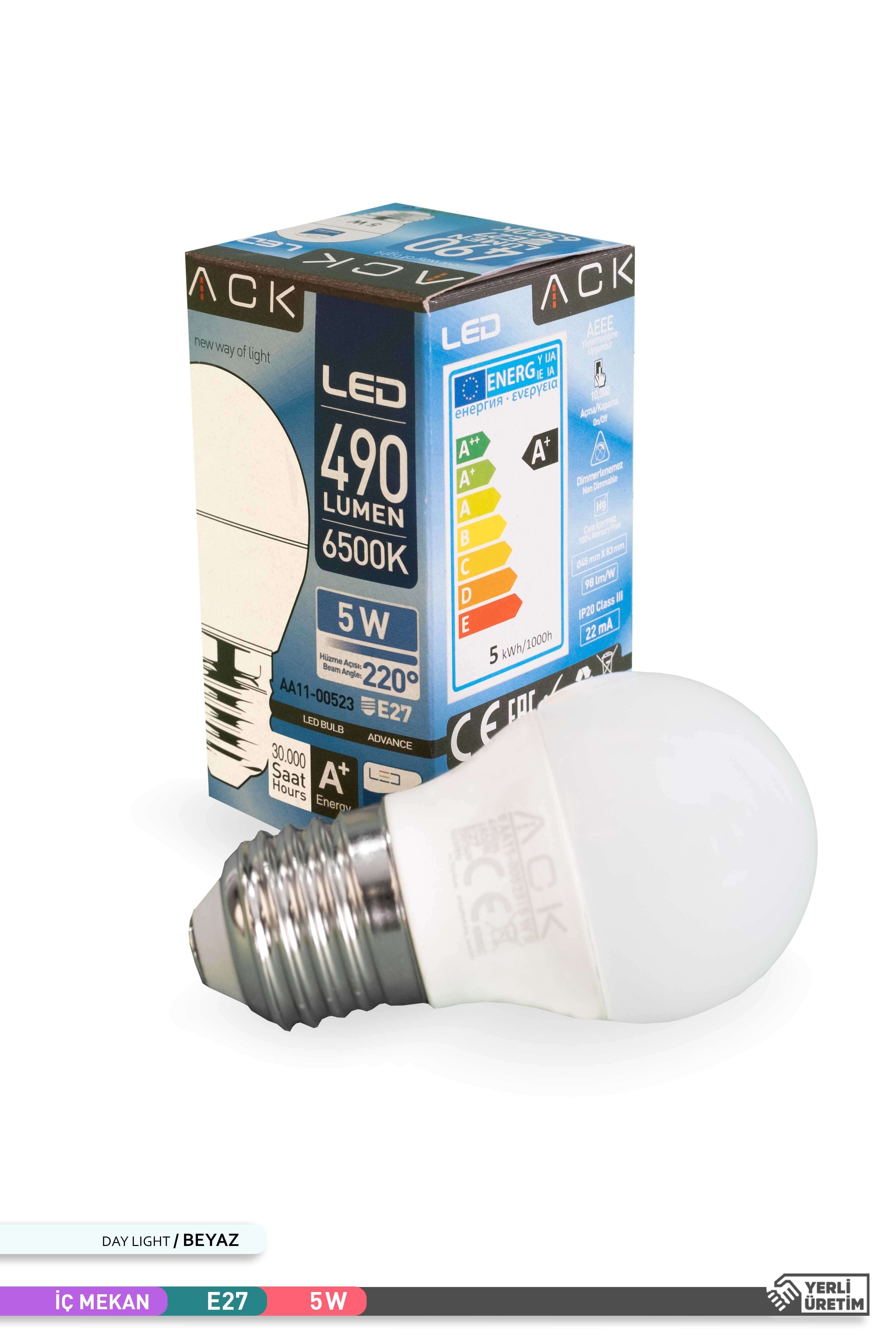 ACK LED Top Ampul 6500K Beyaz Işık 220V 5W E27