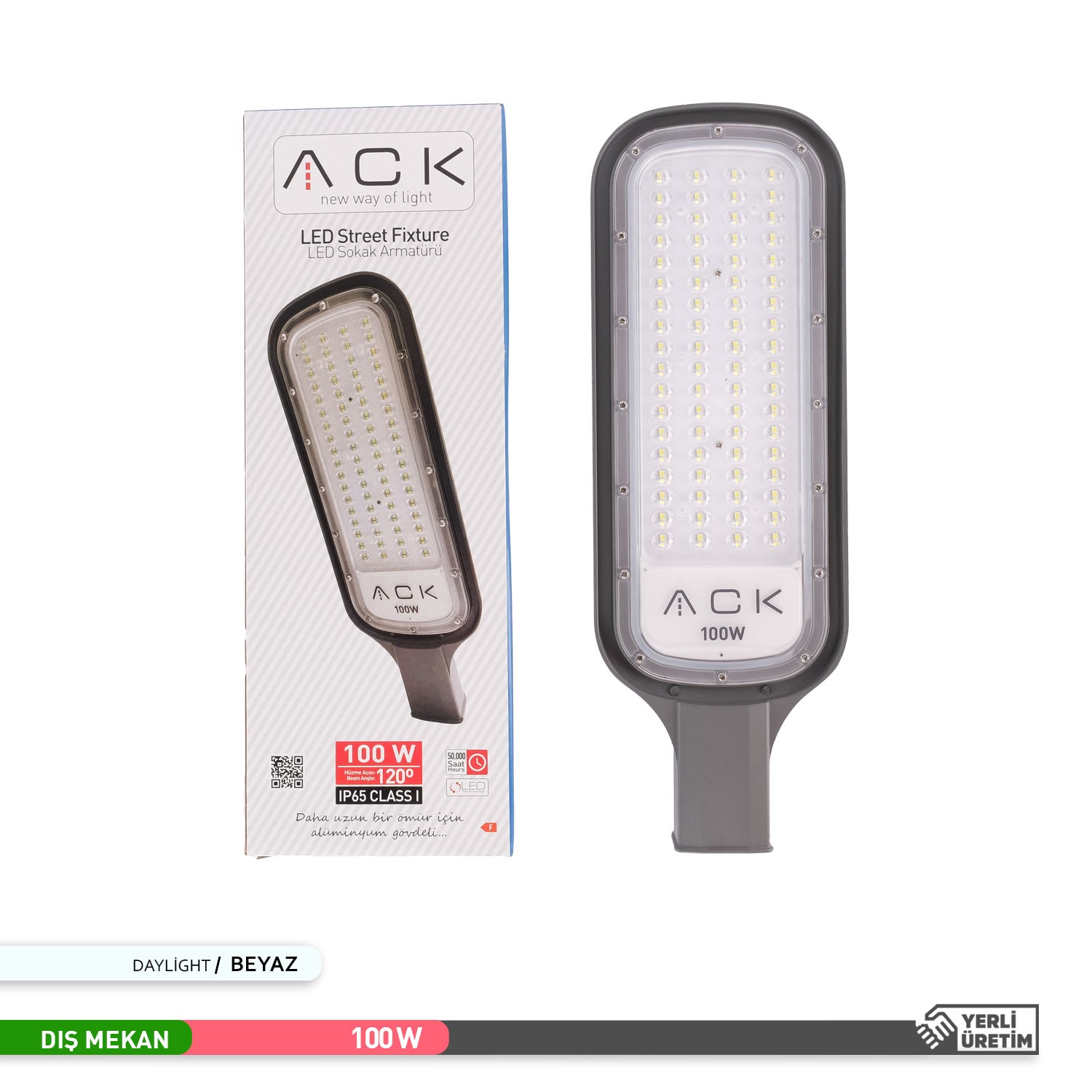 ACK LED Sokak Armatürü Siyah Kasa 6500K Beyaz Işık 100W AT41-19130